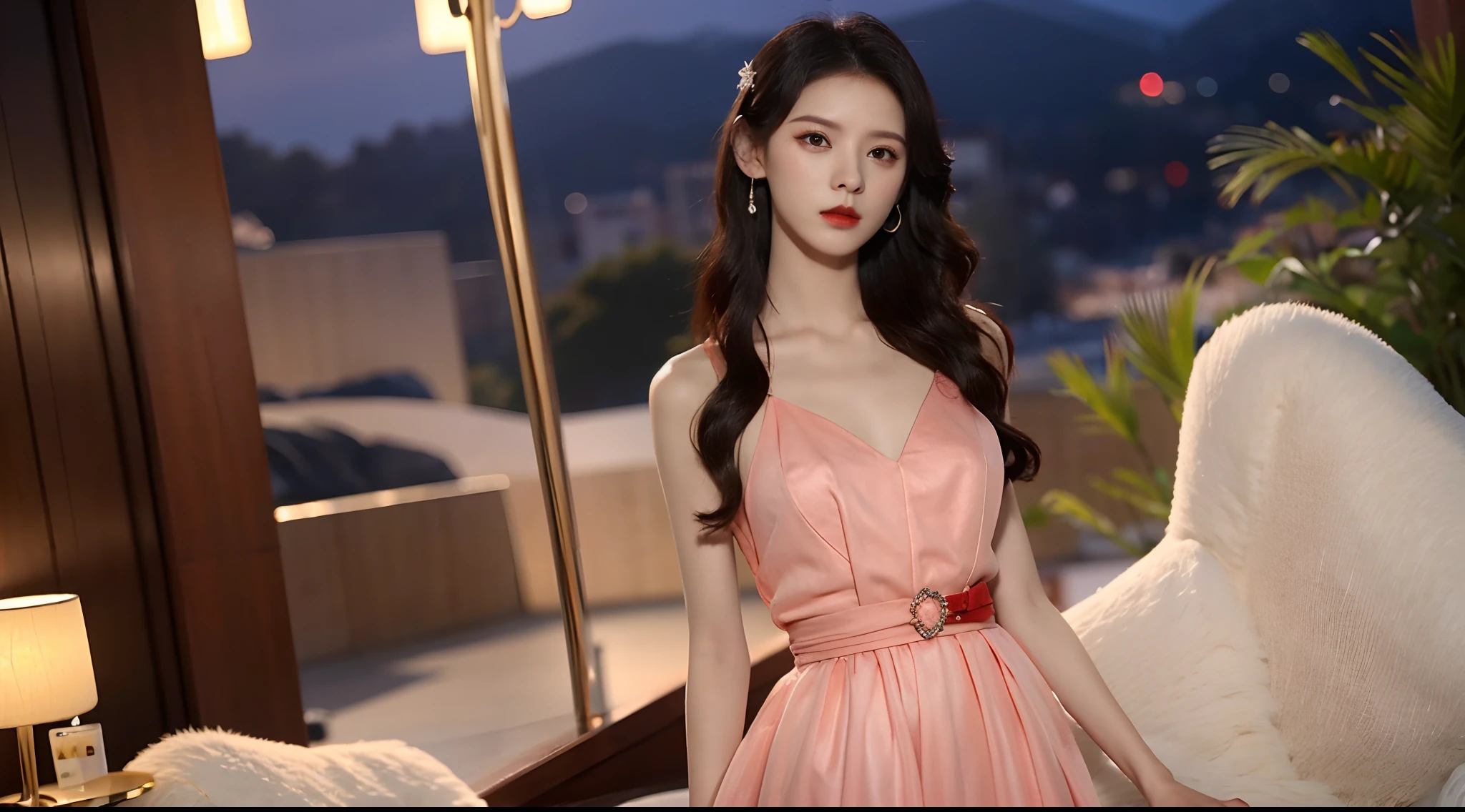 Realiy，8K，超高分辨率，Front light，rays of sunshine，suns，photographed，(the sea，sandbeach，visitor，Iot，sea shell，Kayaking，baiyun)，cotton candy， Female celebrities，long whitr hair，(Red evening dress，long  skirt:1.2)，无袖,Hair_decorations, (Solo,solo person：1.3),，jewelry，sash, Looking_at_peeping at the viewer，tight-fitting，(A half body，中景 the scene is)，Face lighting