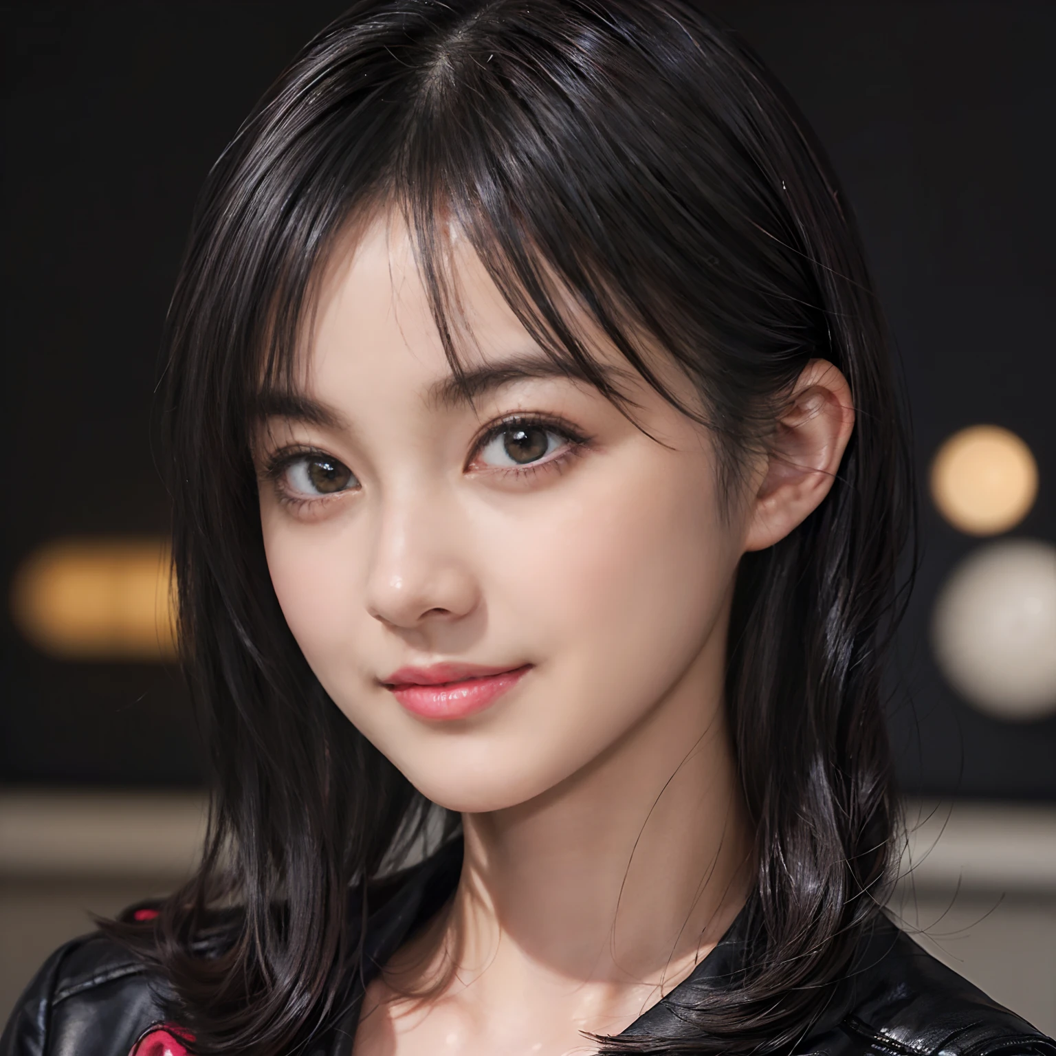(Black Shorthair:1.3), (a 20 yo woman), (A hyper-realistic), (masutepiece), (8KUHD), Looking at the camera, Beautiful woman, A smile, Tiger Design