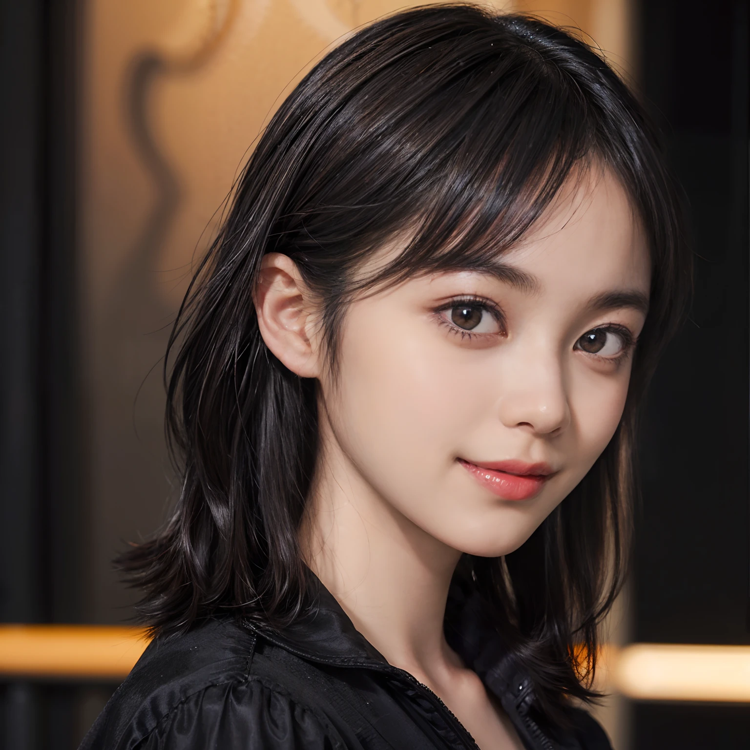 (Black Shorthair:1.3), (a 20 yo woman), (A hyper-realistic), (masutepiece), (8KUHD), Looking at the camera, Beautiful woman, A smile, Tiger Design