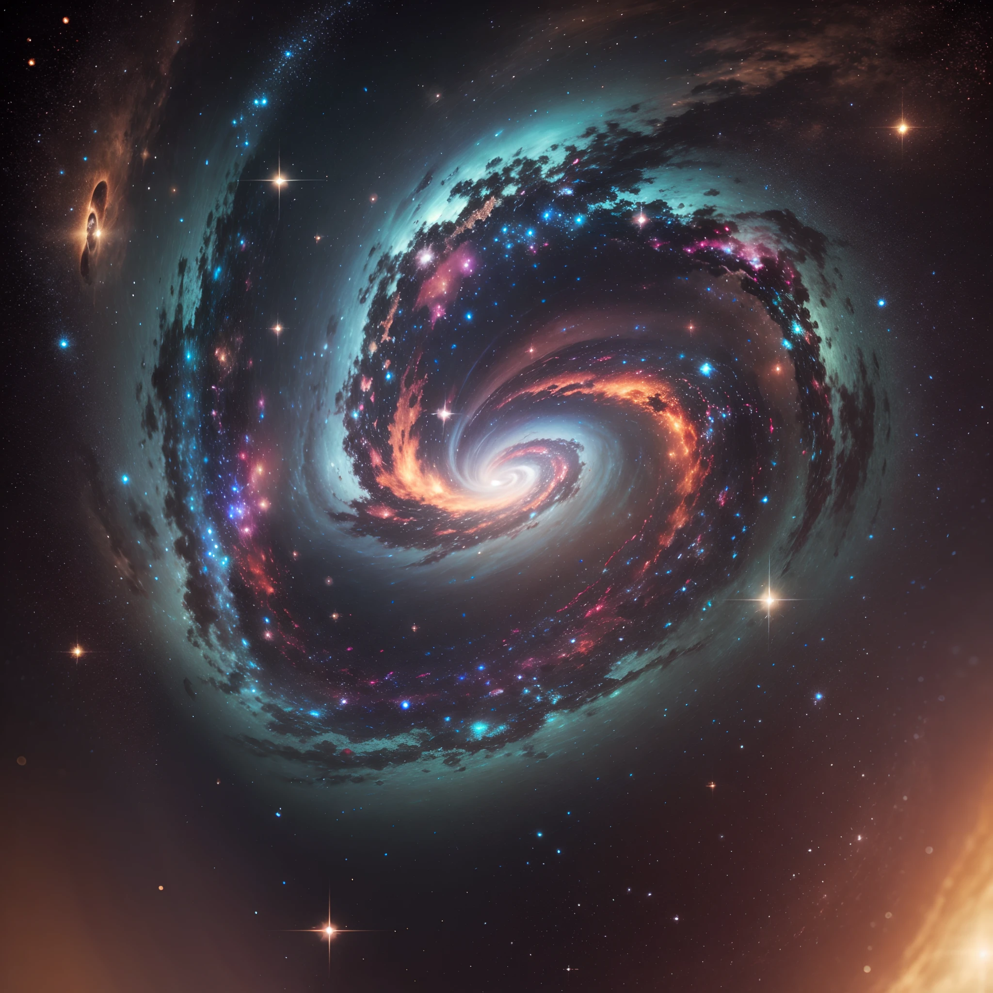 A spiral galaxy with stars and a bright blue spiral - SeaArt AI