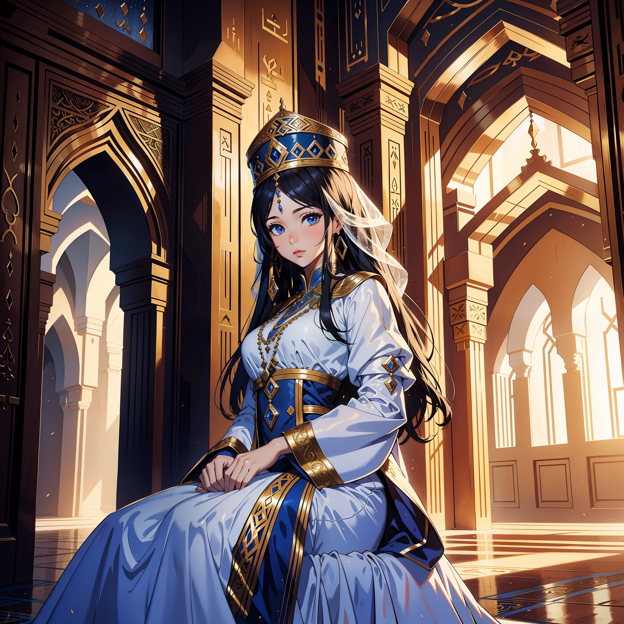 Moroccan Arabic Beautiful princesse in moroccan castle interior luxury architecture hyper realistic super detailed Dynamic shot portrait