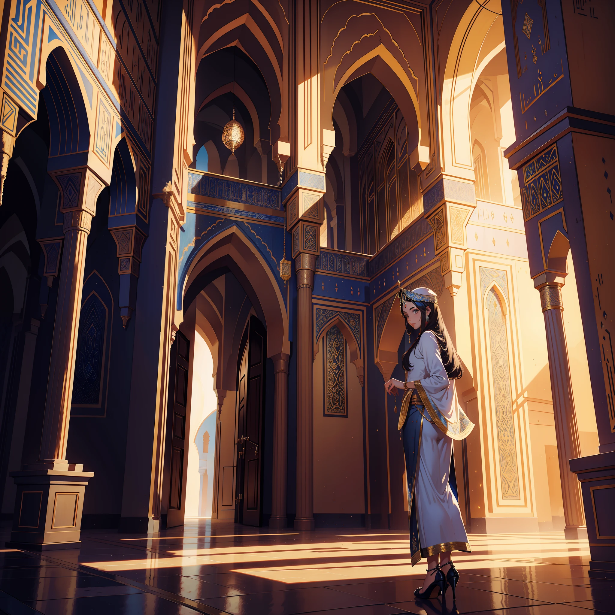 Moroccan Arabic Beautiful princesse in moroccan castle interior luxury architecture hyper realistic super detailed Dynamic shot portrait