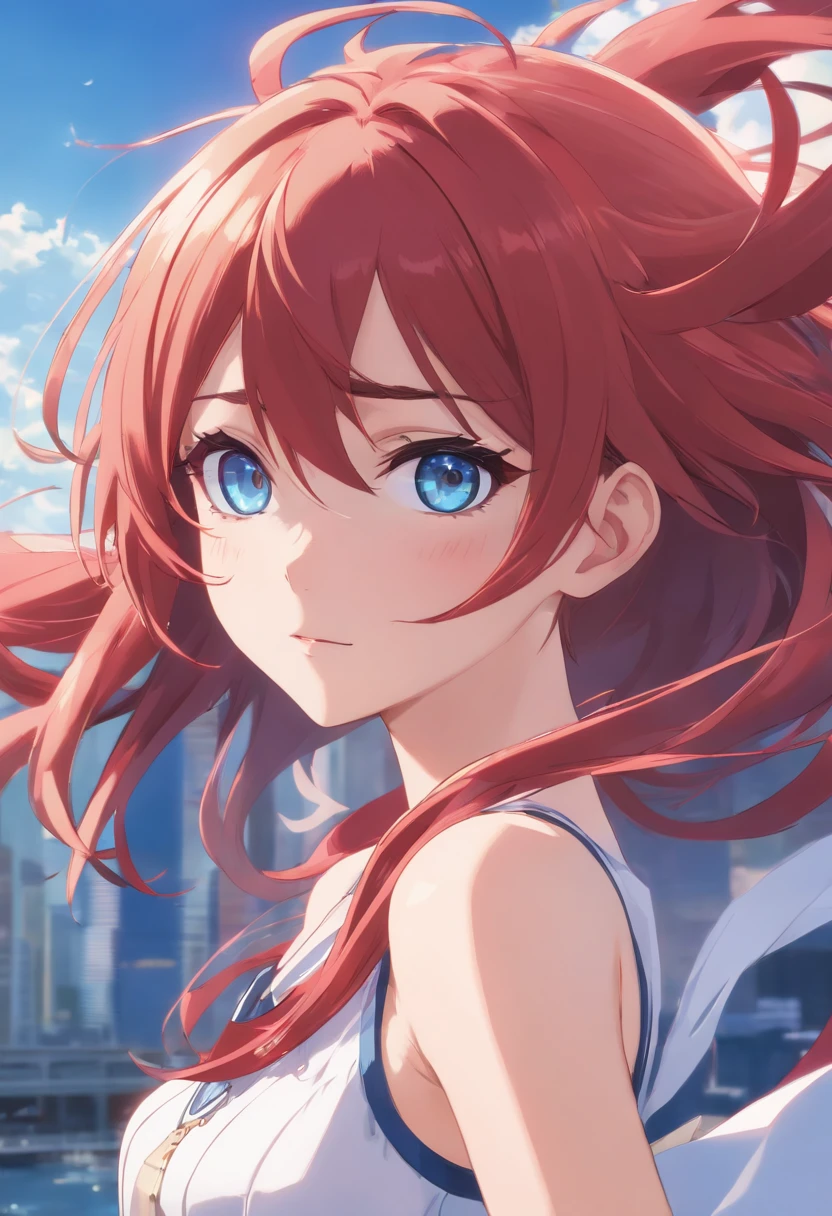 Caricatura detallada, Rias gremory white girl with red hair and crimson blue eyes, piel blanca de porcelana, Cuerpo completo, pechos grandes con vestido blanco de gala, alta calidad, High resolution, 8k, Disco duro, (Well-designed body), Amazing body, (Super detailed), Hermosos ojos, ultra detallado, ultraealista