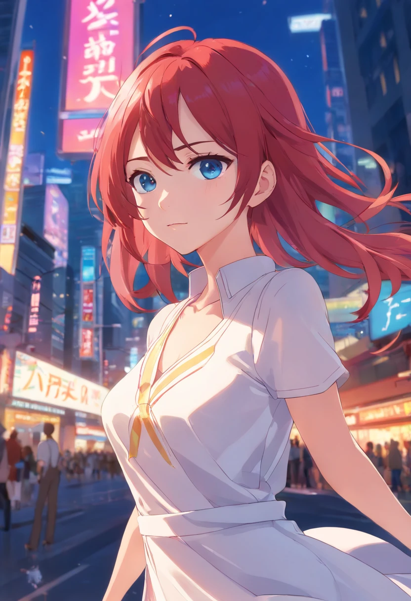 Caricatura detallada, Rias gremory white girl with red hair and crimson blue eyes, piel blanca de porcelana, Cuerpo completo, pechos grandes con vestido blanco de gala, alta calidad, High resolution, 8k, Disco duro, (Well-designed body), Amazing body, (Super detailed), Hermosos ojos, ultra detallado, ultraealista