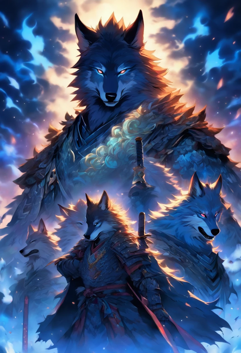 Imagine a wolf-inspired samurai, standing tall and imposing in their intricate armor. The armor is a testament to their connection with the majestic creatures of the wild. Its design echoes the lupine grace and strength, adorned with intricate patterns that mimic the patterns of a wolf’s fur. The helmet, shaped like a wolf’s head, conceals their face, giving them an aura of mystery and power. As you delve deeper, you notice their eyes, a piercing shade of electric blue, glowing with an ethereal brilliance. The intensity of their gaze reflects the untamed spirit that resides within them, a primal force that drives their every move. They are a fearsome warrior, embodying the cunning and loyalty of a wolf pack. The image captures the harmony between their human form and the spirit of the wolf, a harmonious fusion of two worlds, bound by honor and a fierce determination.