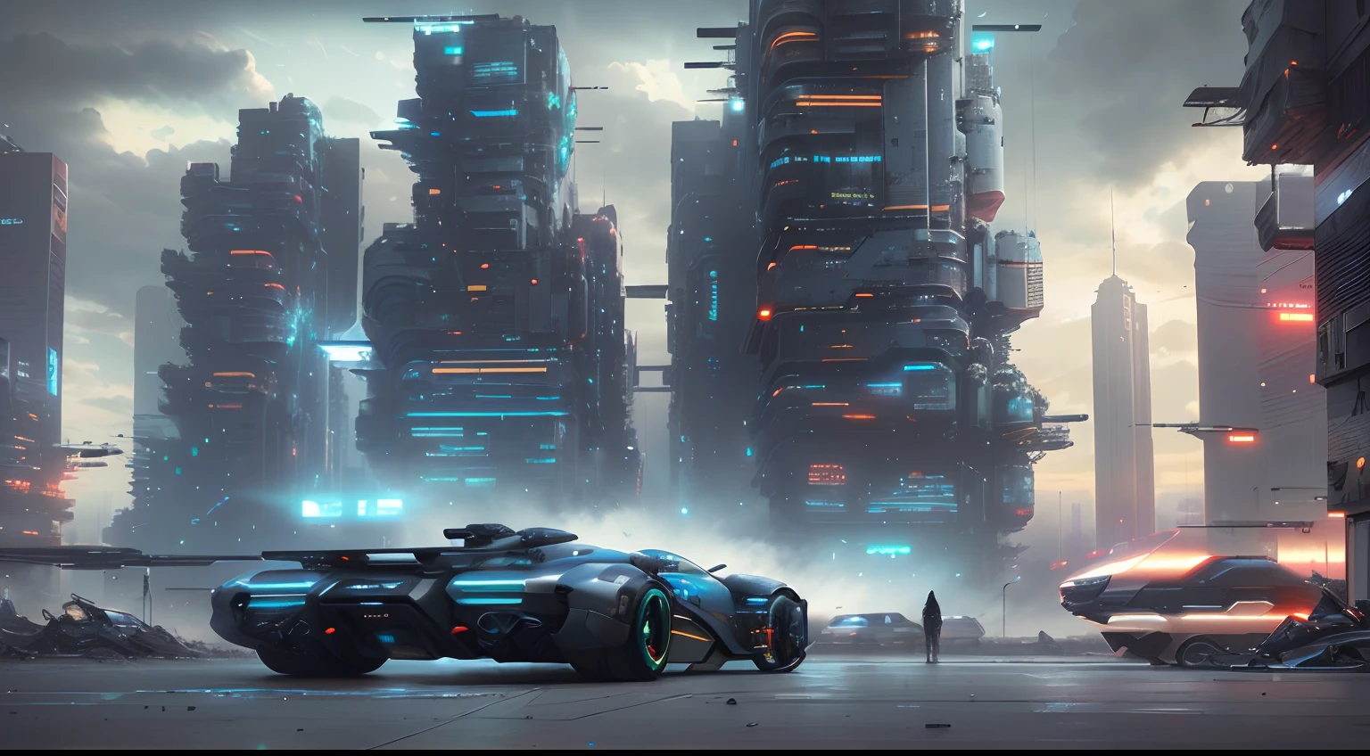 Ciudad futurista con un coche futurista en medio de la carretera, Escenario ciberpunk futurista, en una ciudad cyberpunk futurista, Ciudad ciberpunk futurista, Arte digital de Star Citizen, Paisaje urbano futurista, Futuristic dystopian city, Ciudad futurista oscura, Arte conceptual 8K HD, en Cyberpunk City, Arte conceptual futurista, Calle futurista de la ciudad, Concept Art 8 K, Ciudad Cyberpunk, Dystopian cyberpunk city