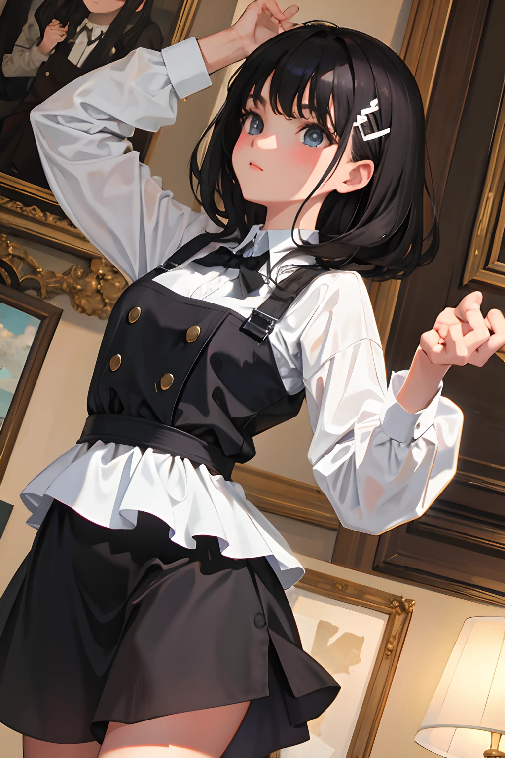 Dancing，child，（​masterpiece，Highest Quality），pasture，A dark-haired