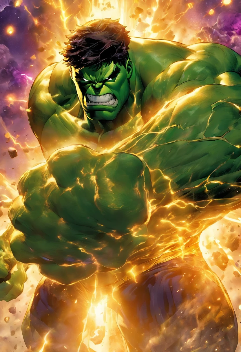 Full body view of the Hulk and Super Saiyan combo,tmasterpiece,high detal,best qualtiy,A high resolution,16k,in a panoramic view,hyper HD:: --v 5
