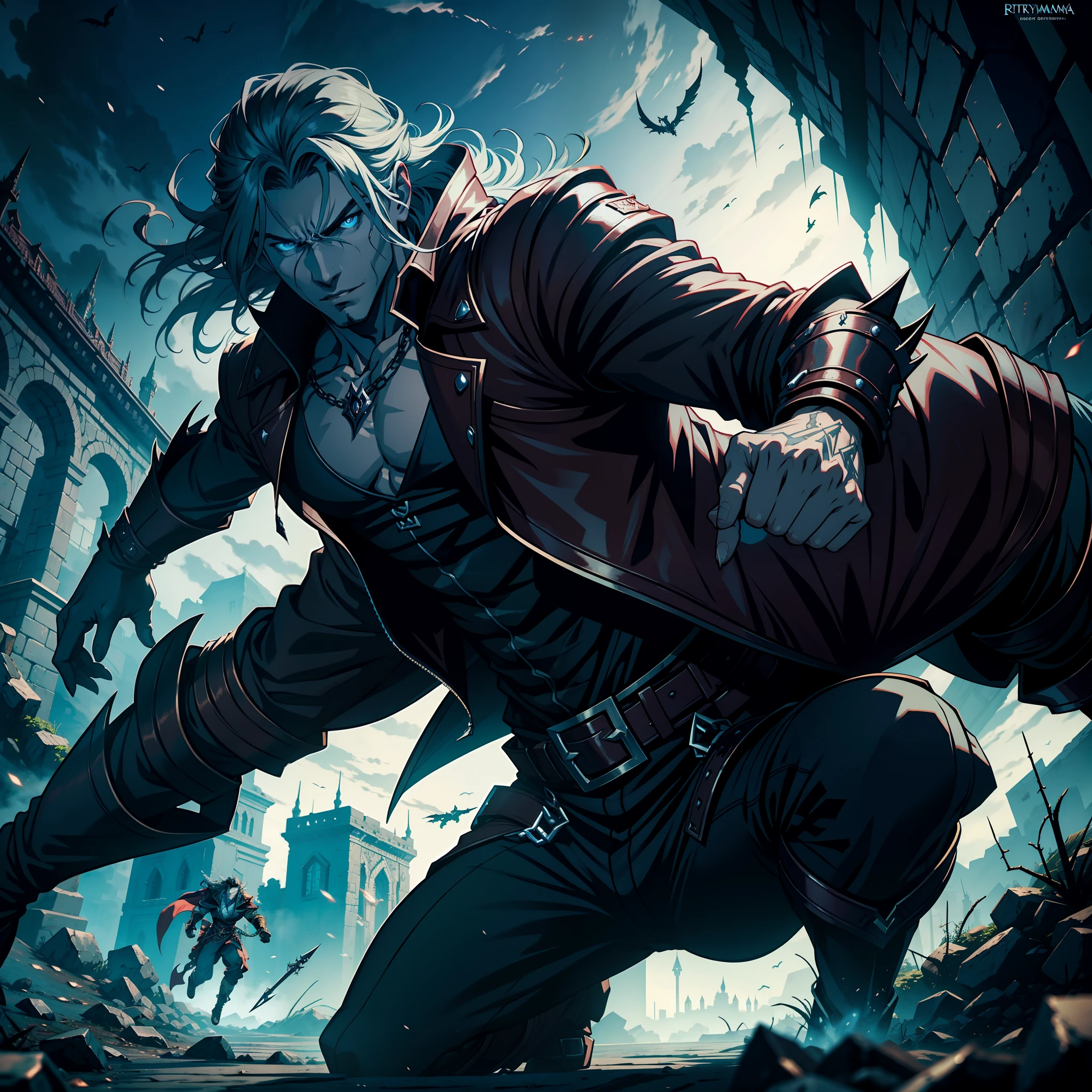 Castlevania Shadow Lord hyper realistic super detailed Dynamic cinematic scenes of men in battle