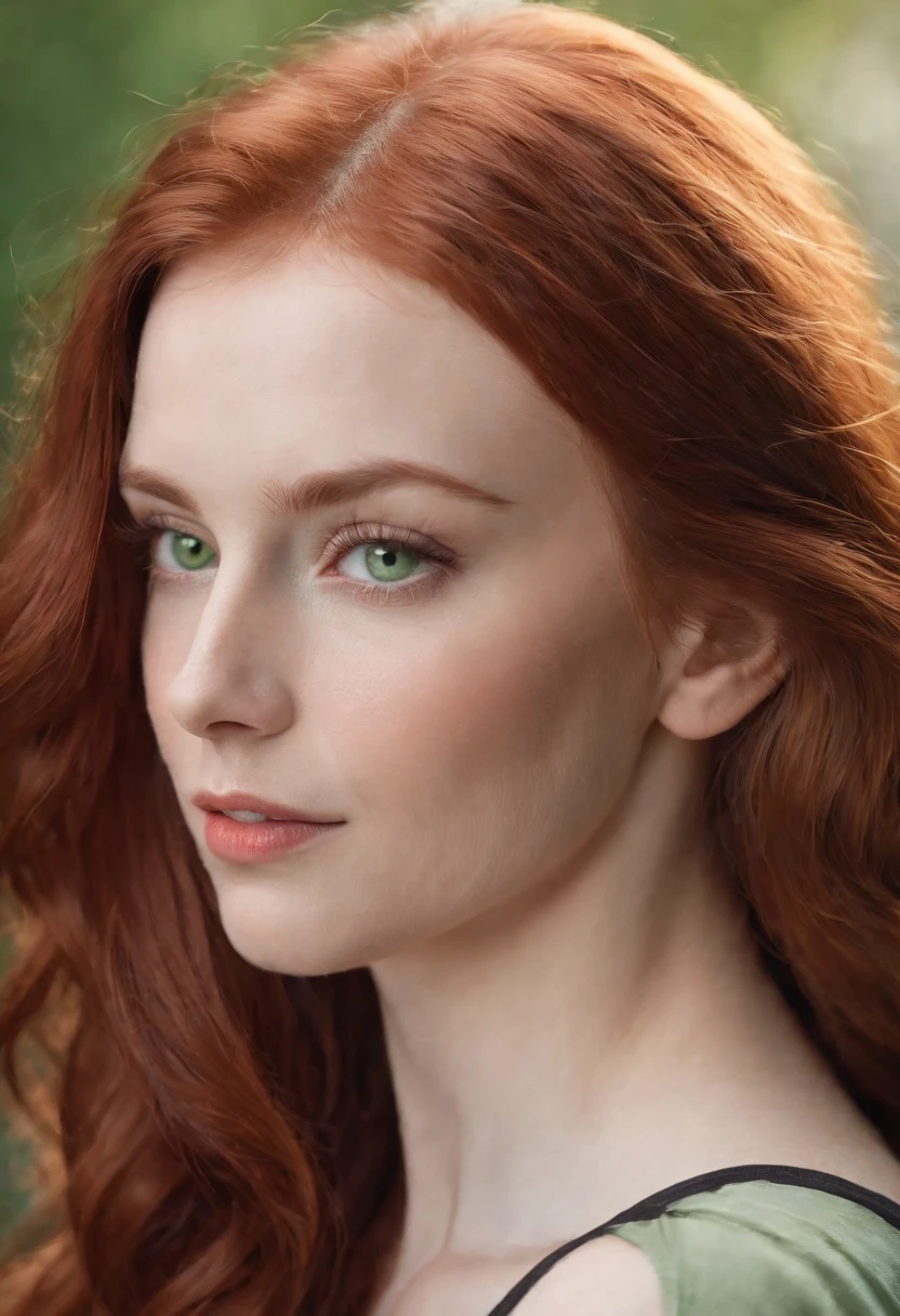 redhead haired woman with green eyes and long hair, digital art by Kurt Roesch, shutterstock, digital art, sexy girl with green eyes, soft portrait shot 8 k, with red hair and green eyes, beautiful realistic face, realistic beautiful face, detailed beauty portrait, photorealistic beautiful face, realistic digital painting, beautiful redhead woman, red hair and attractive features