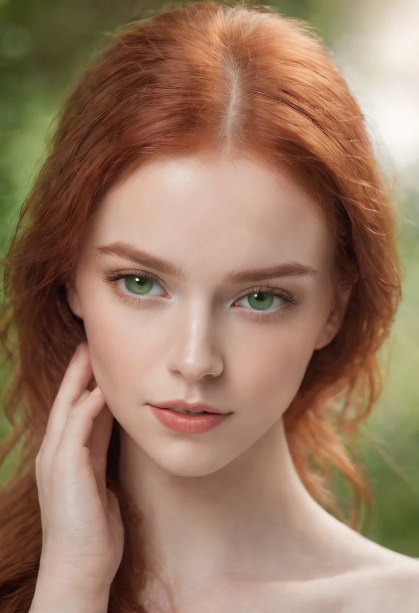 age, redhead haired girl with green eyes and long hair, sexy girl with green eyes, soft portrait shot 8 k, with red hair and green eyes, beautiful realistic face, realistic beautiful face, detailed beauty portrait, photorealistic beautiful face, realistic digital painting, beautiful redhead woman, red hair and attractive features, beauty woman with detailed faces, photo of a beautiful woman, beautiful female face