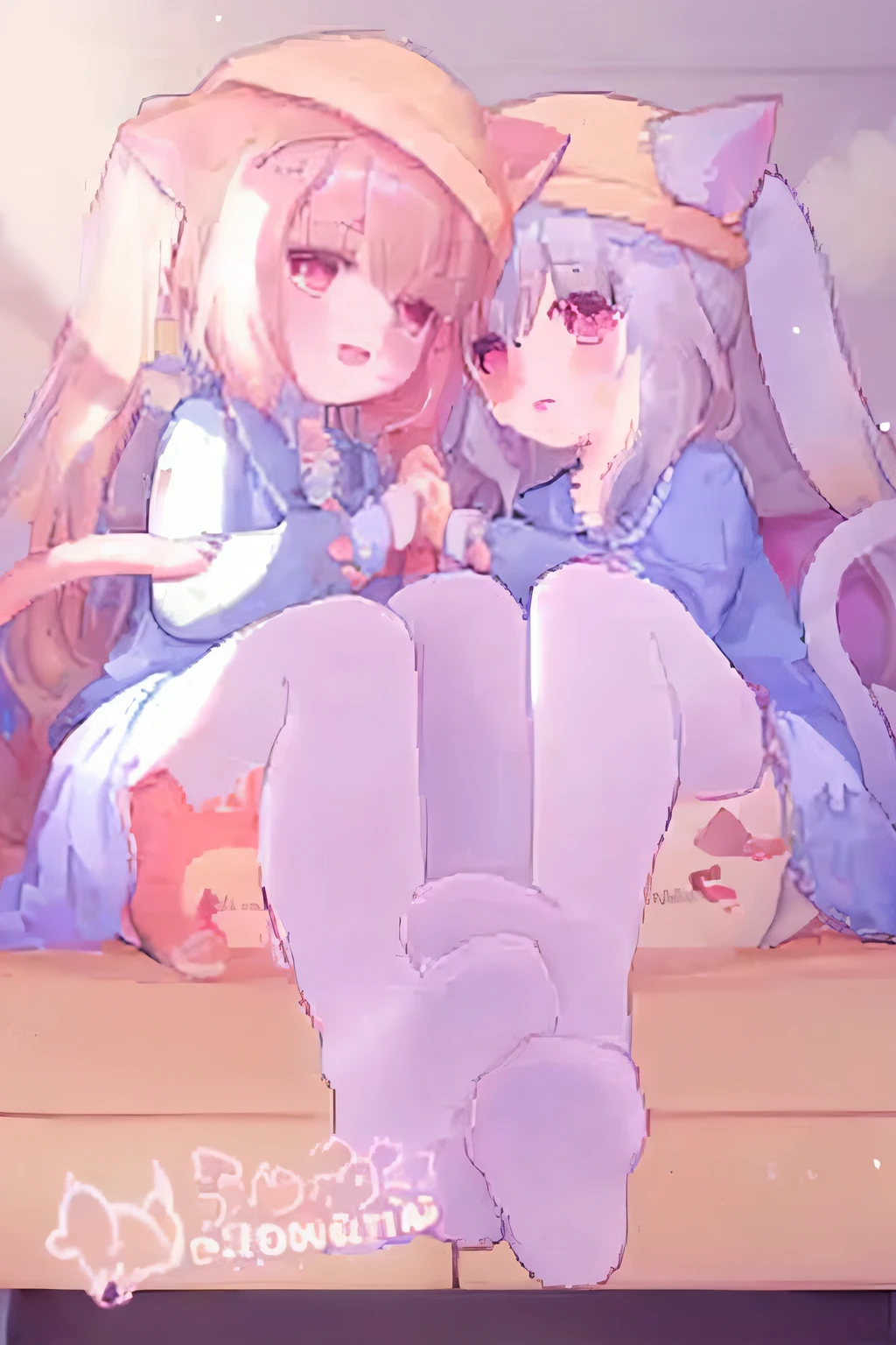 Anime characters sitting on sofas，There are cats and dogs, DDLC, Anime girls, Soft anime illustration, An anime cover, Highest rated on Pisif, Cute anime, lovely art style, double tails, nightcore, Cute girls, anime illustration, Cute anime style, soft anime, girls resting, two beautiful anime girls, anime art style, Pisif