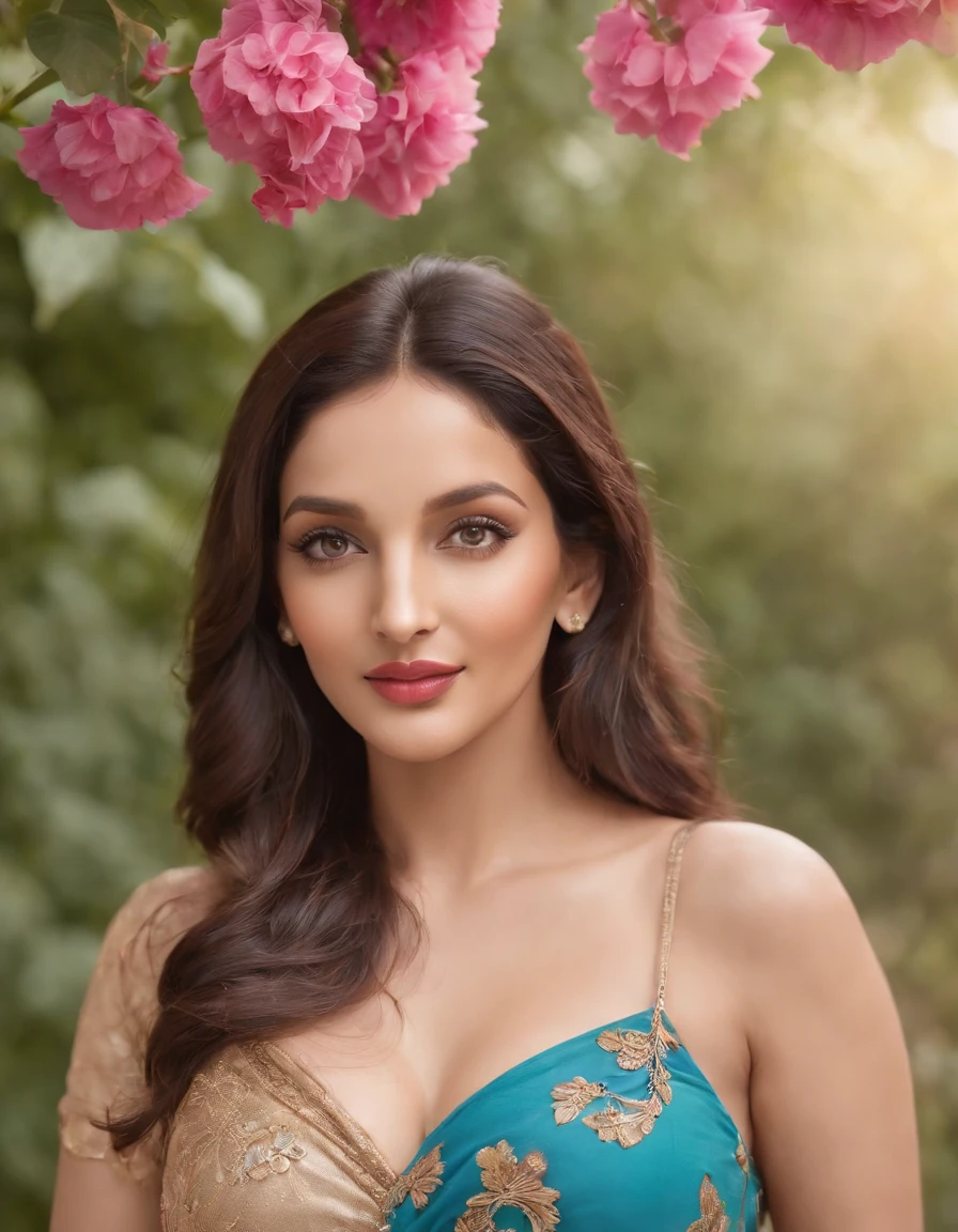 Nora Fatehi,chubby,cute,huge-breasted,curvy body,beautiful detailed eyes,enchanting smile,playful laughter,charming personality,flowing hair,feminine curves,dynamic poses,expressive gestures,lush garden background,colorful flowers,butterflies fluttering,faint sunlight filtering through trees,soft breeze rustling leaves,ultra-detailed,professional,portrait,rich texture,vibrant colors,warm color palette,soft lighting, indian, nude, no cloth, uncensored