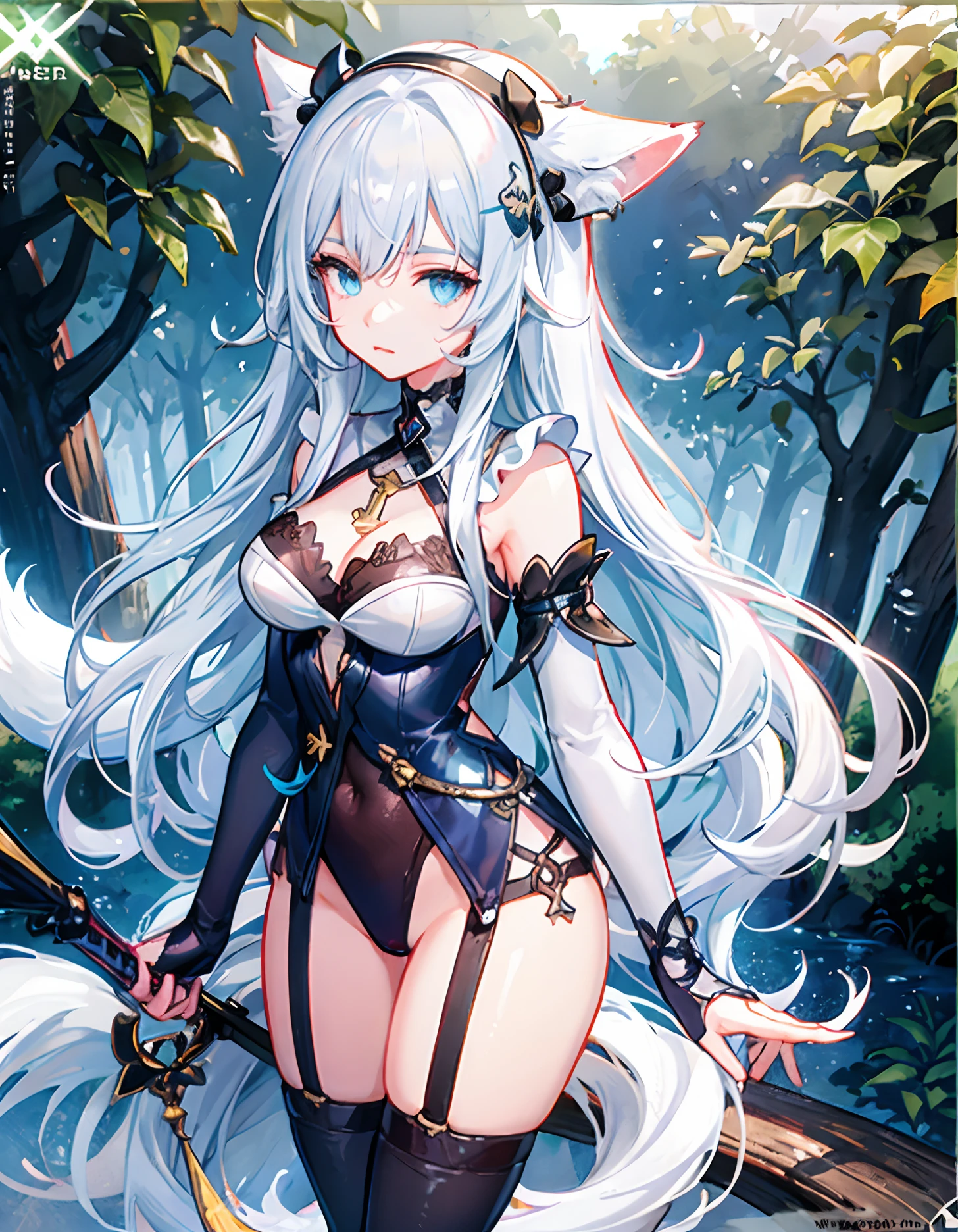 anime girl with white hair and blue eyes holding a sword, White-haired fox, trending on artstation pixiv, From Arknights, white-haired god, White Cat Girl, high detailed official artwork, Anime goddess, Official artwork, Kushatt Krenz Key Art Women, onmyoji, Digital anime illustration, Extremely detailed Artgerm, Anime fantasy illustration