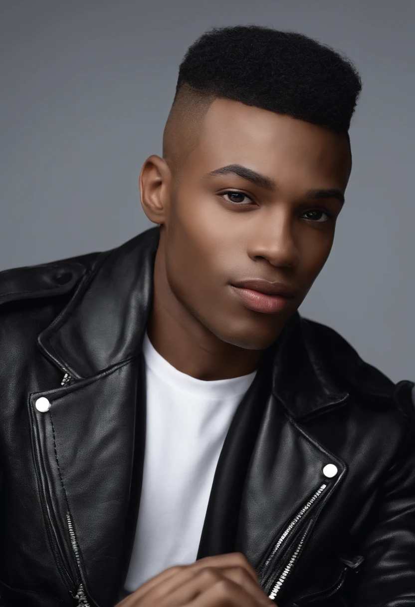 Photos of black people,the face, male,shaved hair,Mickey Arrant Lucky Men , Wearing a black jacket and black pants , Sitting on the sofa , He looked to the left with a very unusual look , It turns to the left,Turn the whole body to the left , Very nice black jacket ,Photographed by a Panavision Panaflex Platinum camera,Equipped with Panavision Primo Primo Prime 50mm T1 spherical lens.9