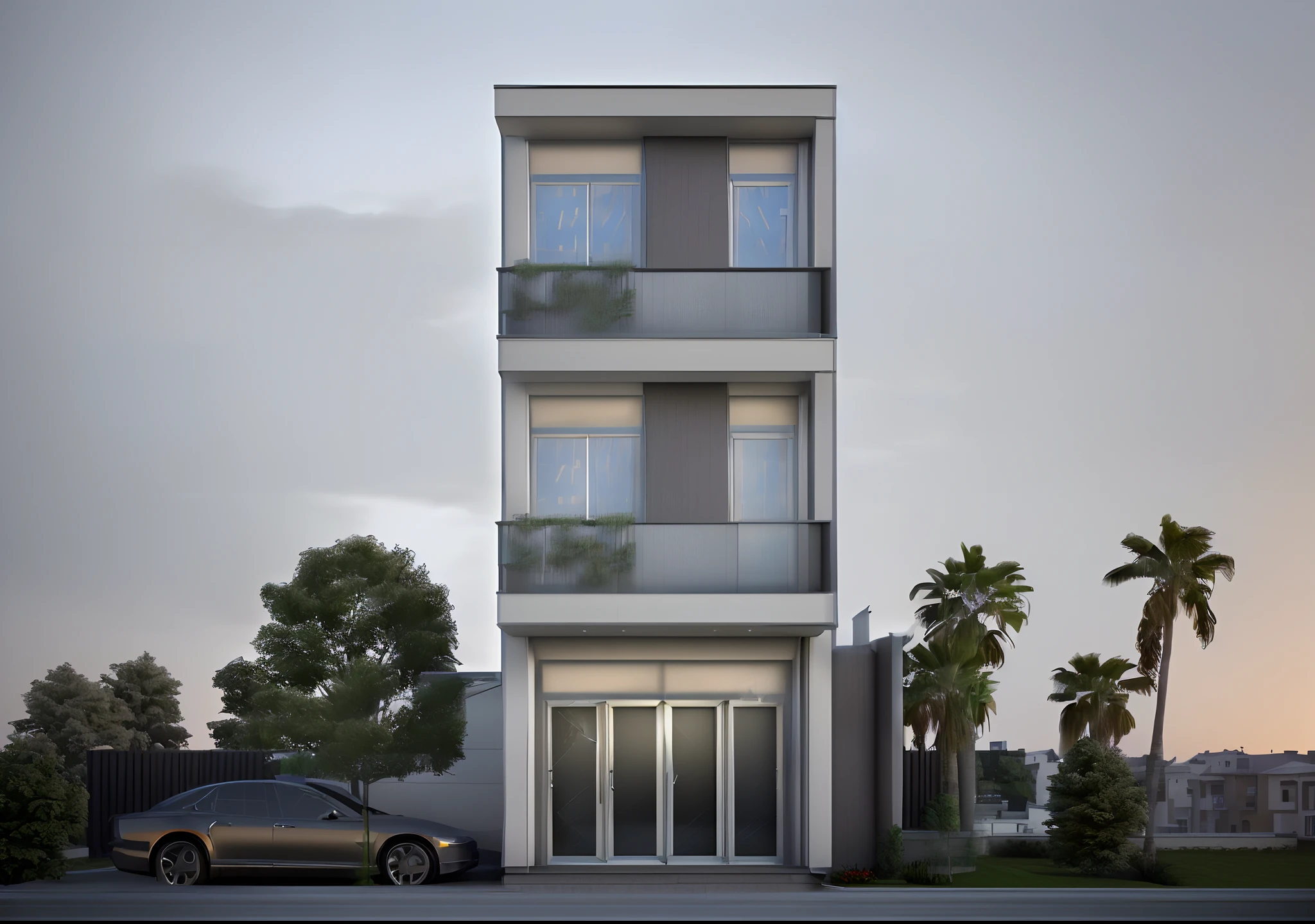 Townhouse, with bancony  ((main material: Aluminum and glass and gray stone  ((1st floor and 2nd floor)) (((has 1 set of sliding windows larger in size than the door to the balcony1.2 ))) lumion render, architectural render, concept house, architectural 3 d render, rendered in lumion pro, architectural visualization, architectural visualisation, award-winning render, lumion rendering, high quality rendering, professional render, high render, precise architectural rendering, stunning render, contemporary house, clean render