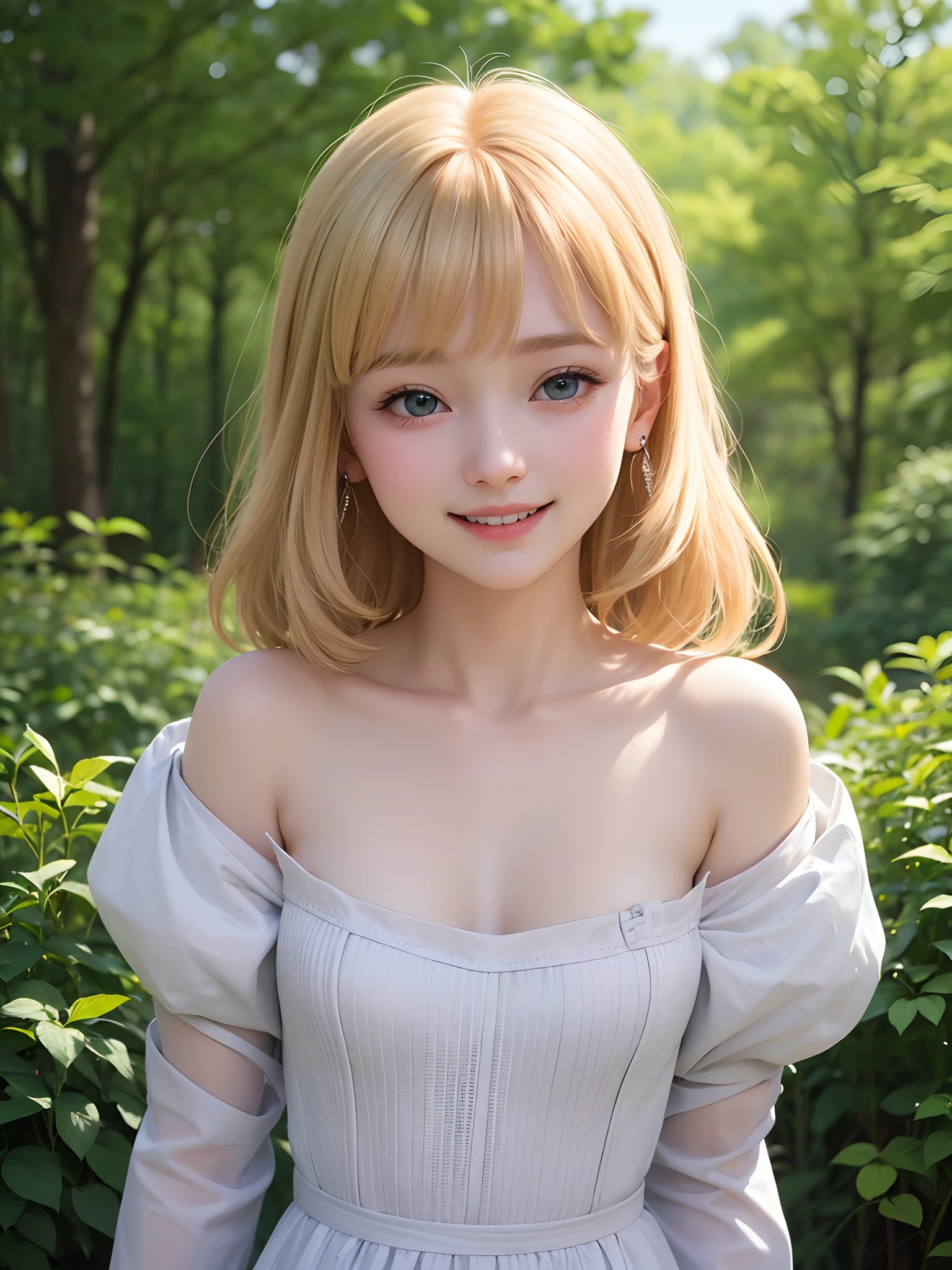 ((super fine illustration, 4k, Masterpiece :1.2, Sharp focus :1.2, 35mm lens:1.2, f/0.8, realistic beautiful 1girl :1.3)), sunlight, depth of field, ((medium breasts)), (bustier dress), (sunflower background:1.2), Highly detailed face and skin texture, from behind, Detailed eyes:1.1, Smiling, beautiful detailed makeup:1.1, high-fidelity bangs, brown to blonde striped hair, half up-do medium short hairstyle,