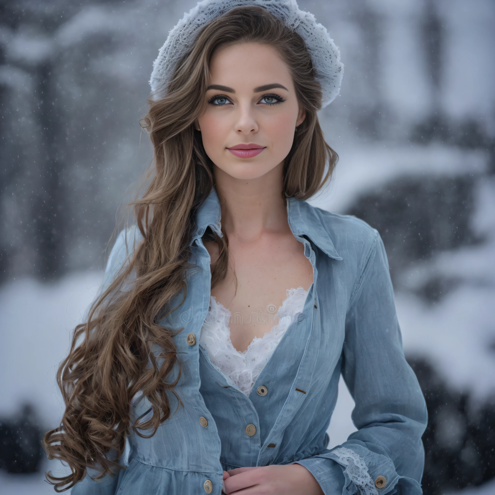 (Ultra-realistisch:1.3), (Meisterwerk:1.4), (Cowboy erschossen:1.2), best quality, ((realistisch)), High quality, Ultra-detailliert, ((reales Bild)), ((Realistischer Skin)), ( (Realistisches Gesicht), (best quality: 1.1), (Illustration: 1.05), (1girls: 1.05), (beautiful: 1.05), (nice detailed eyes: 1.05), (Filmbeleuchtung: 1.1), Platin Haar , hellblaue Glanzlichter, langes, glattes Haar, Detail Eis, Winter, Dampf, eisig, Schneeflocken, herzlos, zerbrechliches blaues Kleid, Zaumzeug, (Big blizzard: 1.4)