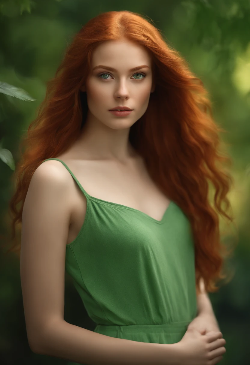 teenage redhead haired beautiful woman with green eyes and long hair, digital art by Kurt Roesch, shutterstock, digital art, dream girl with green eyes, soft portrait shot 8 k, with red hair and green eyes, beautiful realistic face, realistic beautiful face, detailed beauty portrait, photorealistic beautiful face, realistic digital painting, beautiful redhead woman, red hair and attractive features