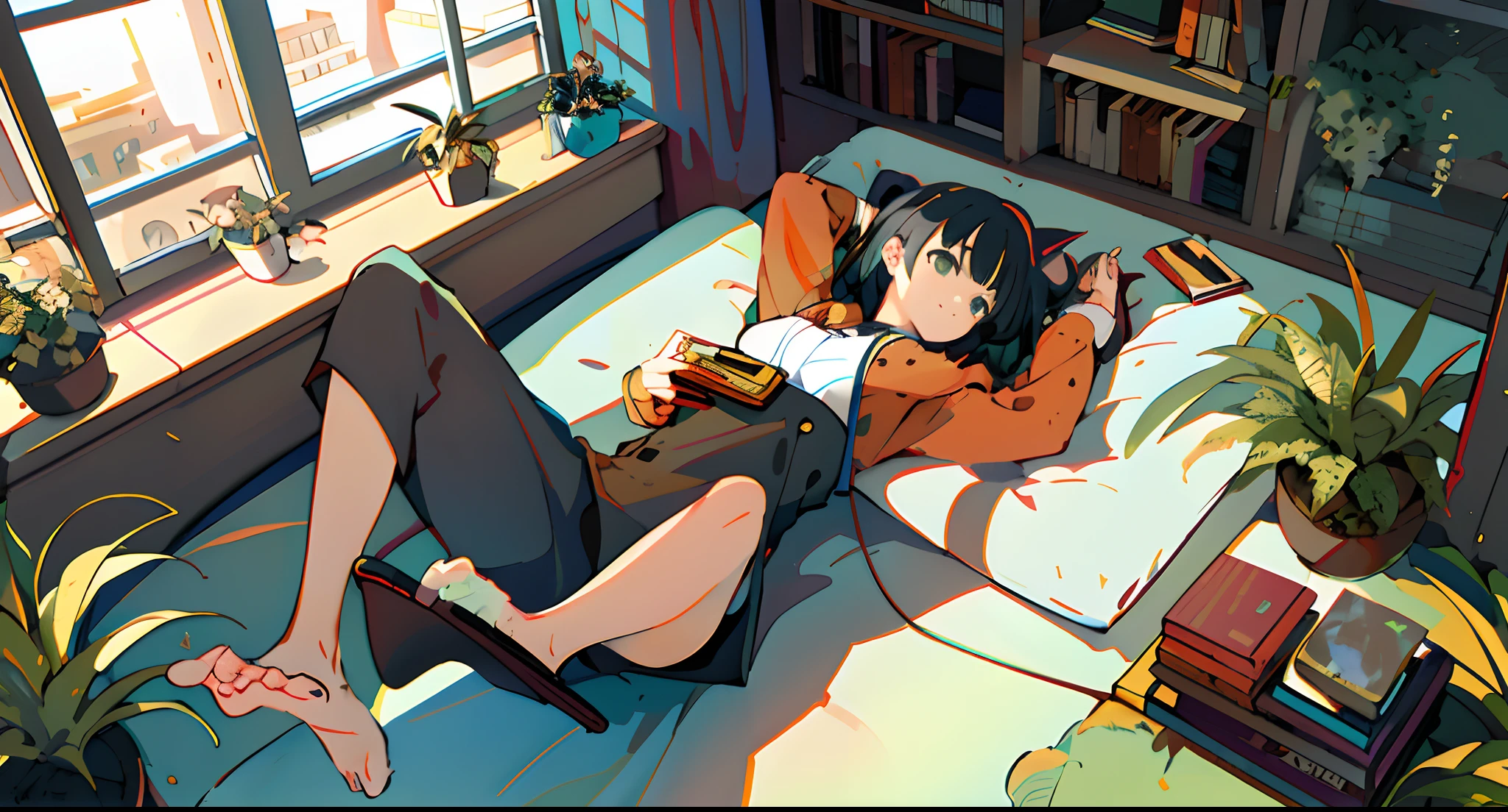 1girl, ishtar \(fate\), fate \(series\) \\\\\ masterpiece, best quality, very aesthetic, absurdres, newest \\\\\\ slim body,///// ,by nyantcha,cutesexyrobutts , by khyle,,////// beautiful face, sexy, red eyes, , at school, windows, greenery, sweater,skirt,at desk
