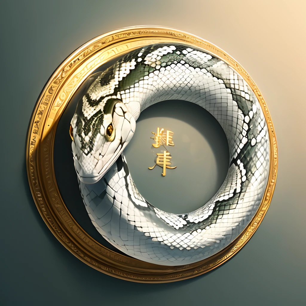 White Moving Snake Calling Good Luck Glowing in gold realisitic high-level image quality Top image quality 8K