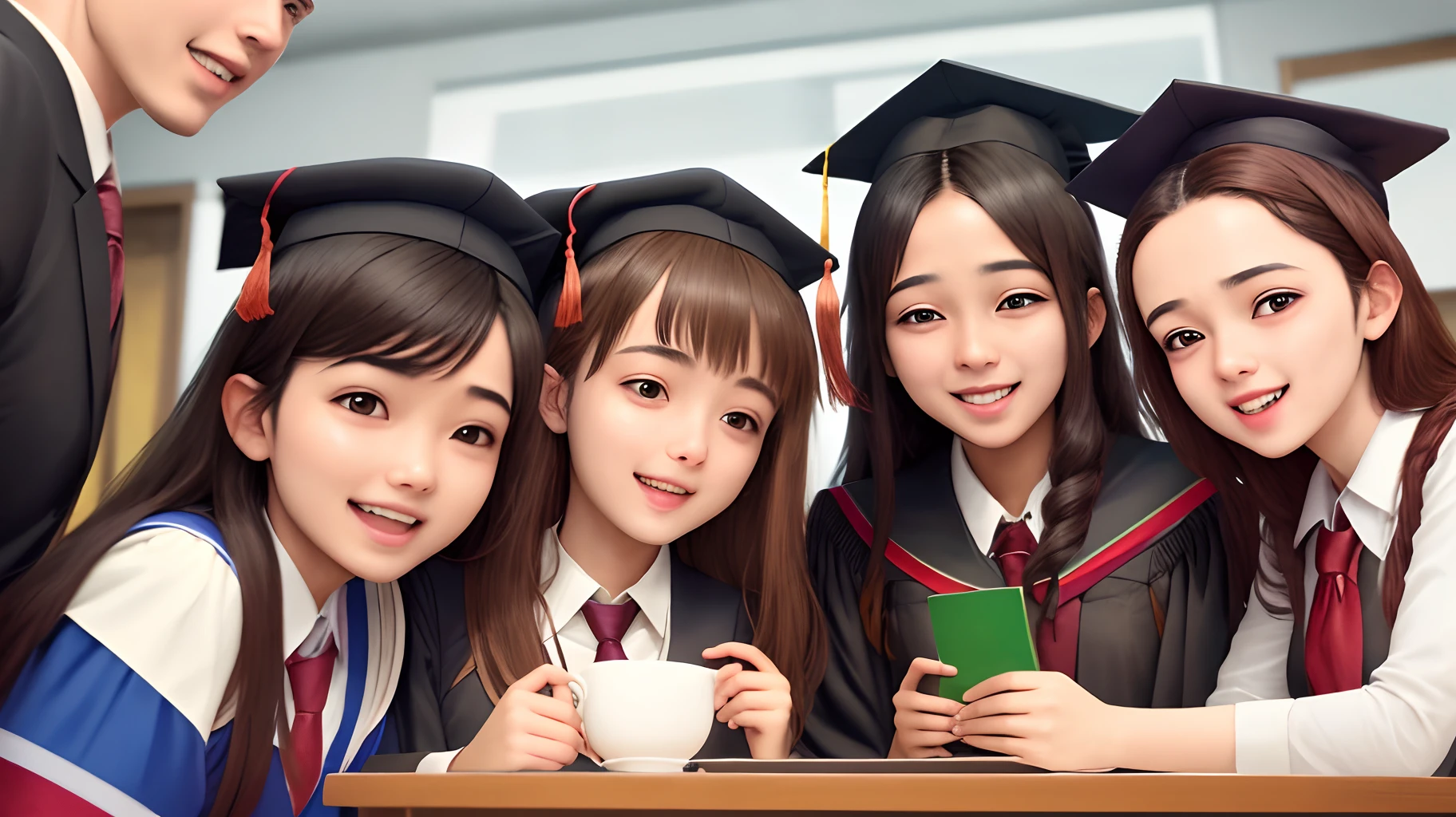 A school and a graduate holding degree enjoying with friends and a dropout feeling sad facing the school