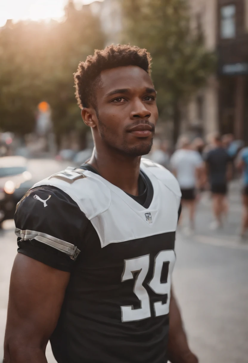 Good looking black guy in sports gear in street