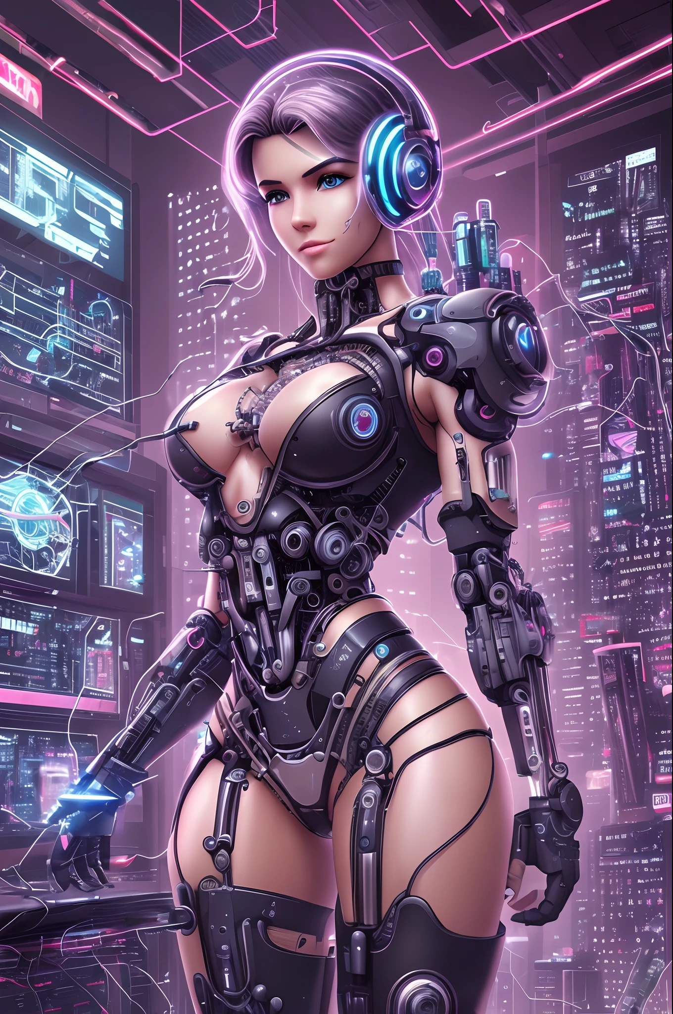 cyberpunk cyborg mechanical girl Aesthetically pleasing physique with parts that are transparent, cyborg,while others are composed of machinery, wires, and circuit boards.concept design, award winning, polycarbonate, pcb, wires, electronics, fully visible mechanical components --auto --s2