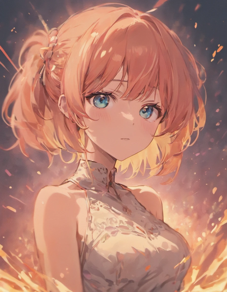 Half naked girl in torn dress, facing towards camera