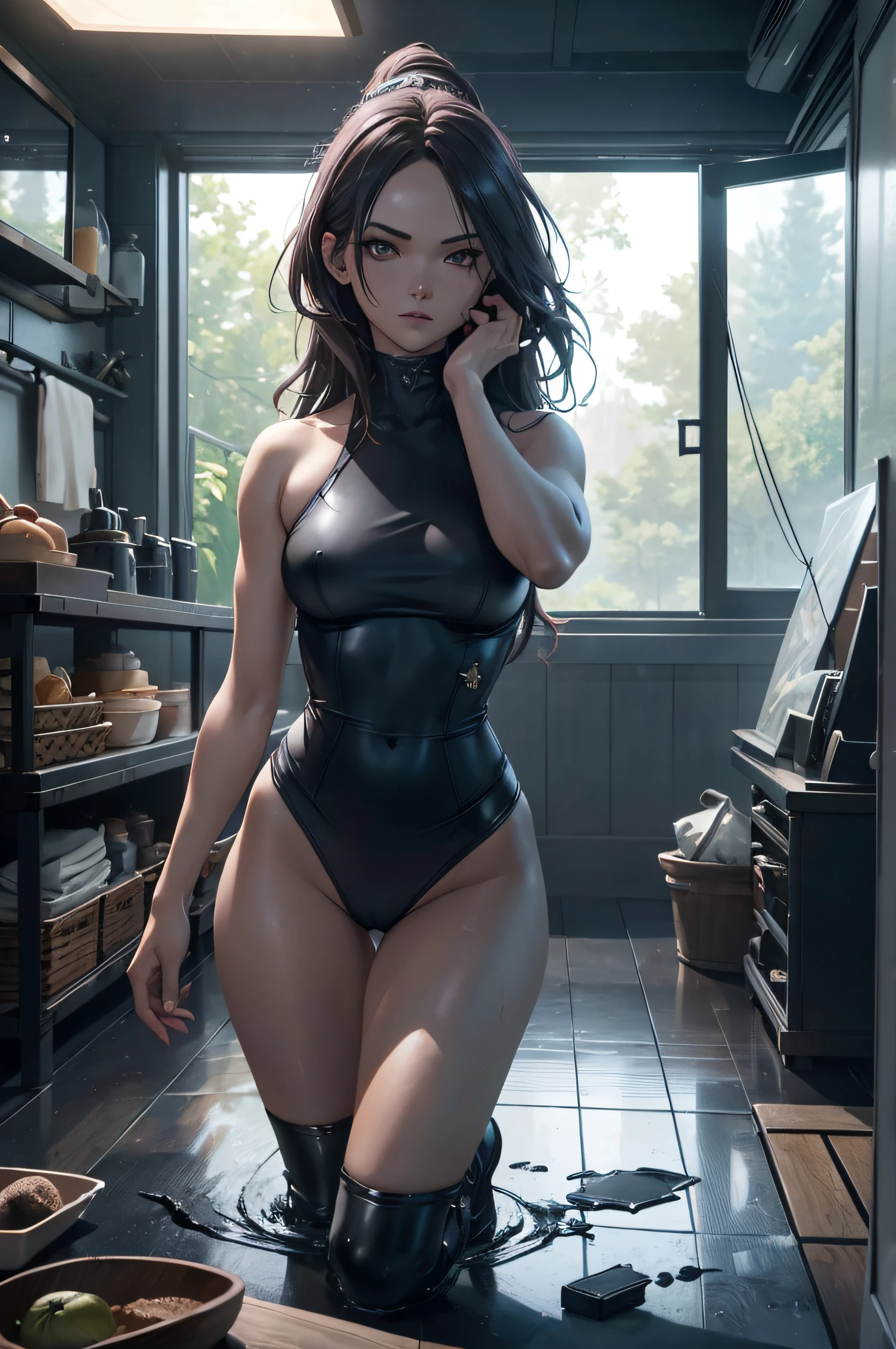 A naked woman, bathing, sleeveless, long hair, dynamic pose, 3d, (8k), detailed texture,(hyperdetailed), (photo realistic), cinematic light, cinematic action, highly detailed, realistic, Isometric, full body, in frame, driven expression, dark theme, (extremely detailed eyes), detailed symmetric realistic face, extremely detailed natural texture, masterpiece, extremely detailed, amazing, fine detail, rich colors, hyper realistic lifelike texture, dramatic lighting, unreal engine, trending on art station, photo realistic, RAW photo, high quality, high res, sharp focus, extremely detailed, cinematic lighting, 8k, high definition, cinematic, neoprene, unreal engine 5, ultra sharp focus