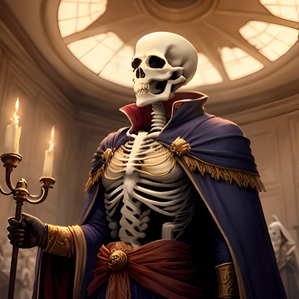 Fantasia,Skeleton Mage,King's Robe,Golden luxury rod,A castle where you can't see the ceiling,The style of a champion