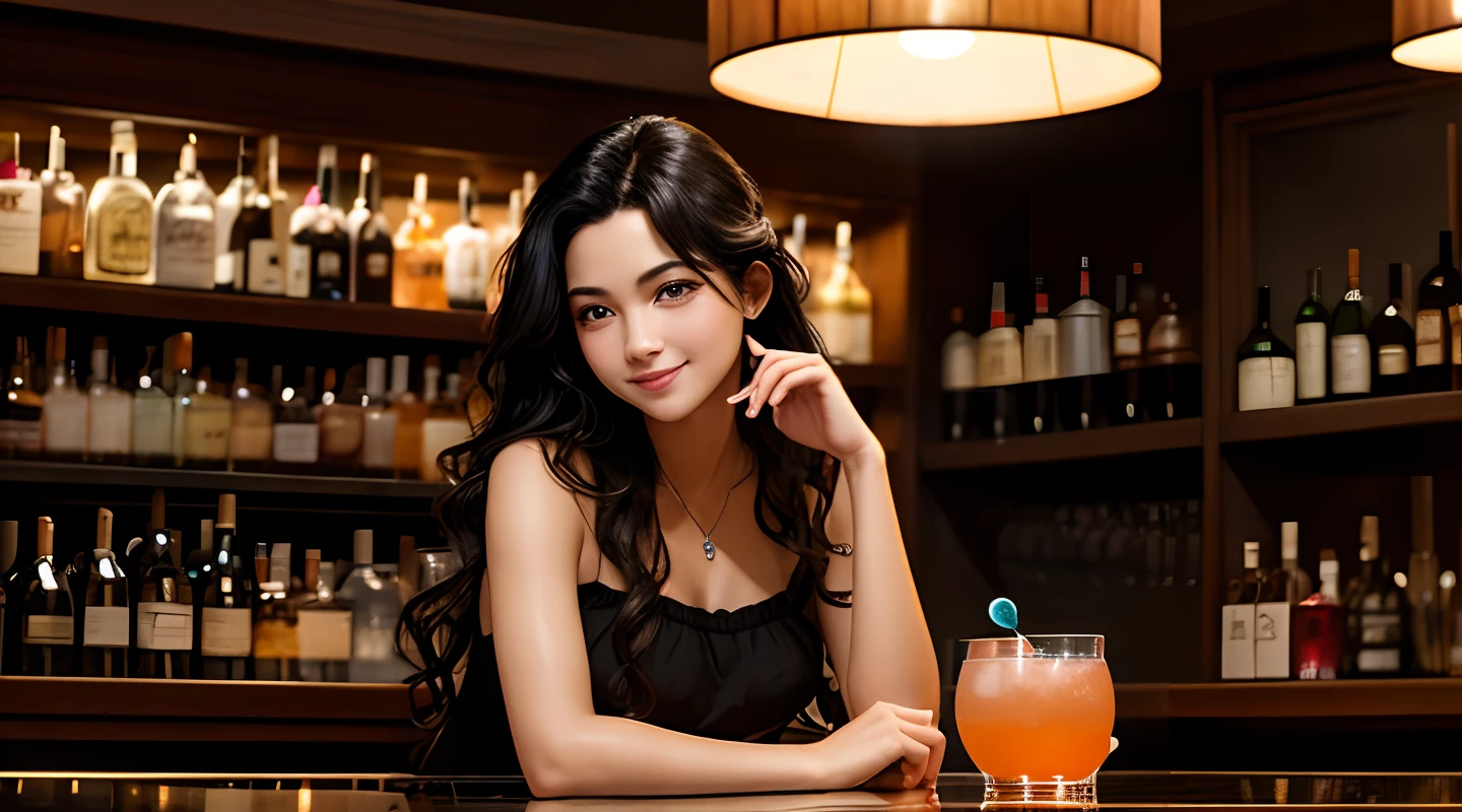 Araffe woman sitting at a bar with a cocktail in front of her - SeaArt AI