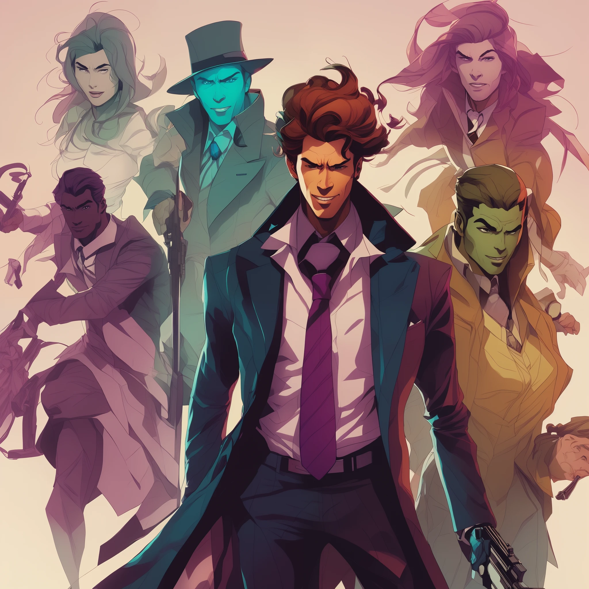 a close up of a man in a suit and tie with a bunch of other people, artgerm and grek rutkowski, artgerm comic, artgerm greg rutkowski _ greg, joshua middleton and artgerm, artgerm and j. dickenson, artgerm colorful!!!, epic full color illustration