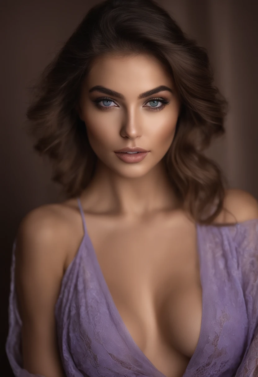 Arafed woman completely , fille sexy aux yeux bruns, ultra realist, Meticulously detailed, Portrait Sophie Mudd, cheveux bruns et grands yeux, selfie of a young woman, Dubai Eyes, Violet Myers, sans maquillage, maquillage naturel, Visage avec Artgram, Maquillage subtil, Superbe photo du corps entier , dans la chambre, Medium to large bust, en lingerie