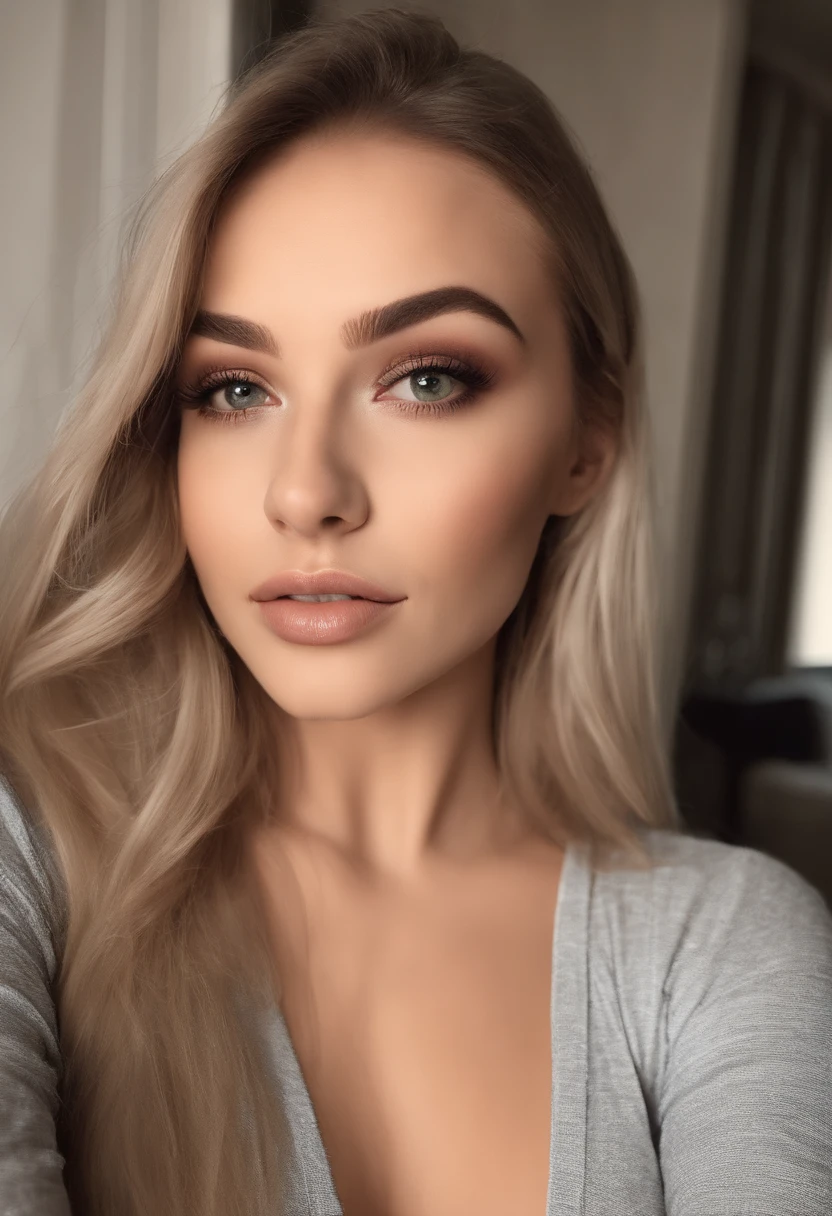 Arafed woman with matching tank top and panties, Sexy girl with brown eyes, portrait sophie mudd, blonde hair and large eyes, at the club, Selfie einer jungen Frau, Augen im Schlafzimmer, Violet Myers, ohne Make-up, Natural makeup, Blick direkt in die Kamera, Gesicht mit Artgram, dezentes Make-up, Stunning full body shot, im Schlafzimmer, Spaltung