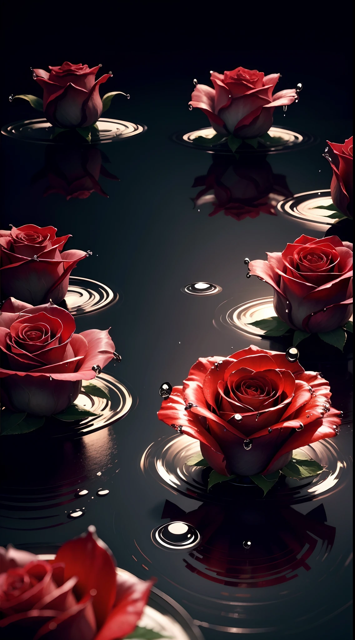 wallpaper, roses,black background, water drop,