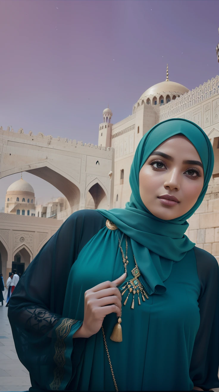 complet: Cairo's outfit pays tribute to its ancient roots and cultural heritage. Elle porte un fluide, Robe aux tons de bijoux connue sous le nom de caftan, adorned with intricate patterns and gold accents. A delicate hijab frames her face.
Semble: Cairo has timeless beauty, avec sa peau caramel lumineuse, Sombre, yeux expressifs, et des cheveux noirs brillants en cascade le long de son dos. His eyes convey wisdom and mystery.
background: Cairo is a city with a rich history that spans millennia. Elle valorise les traditions, Famille, and spirituality. The streets of Cairo are filled with bustling markets, Ancient mosques, and historical monuments that tell stories of its glorious past.