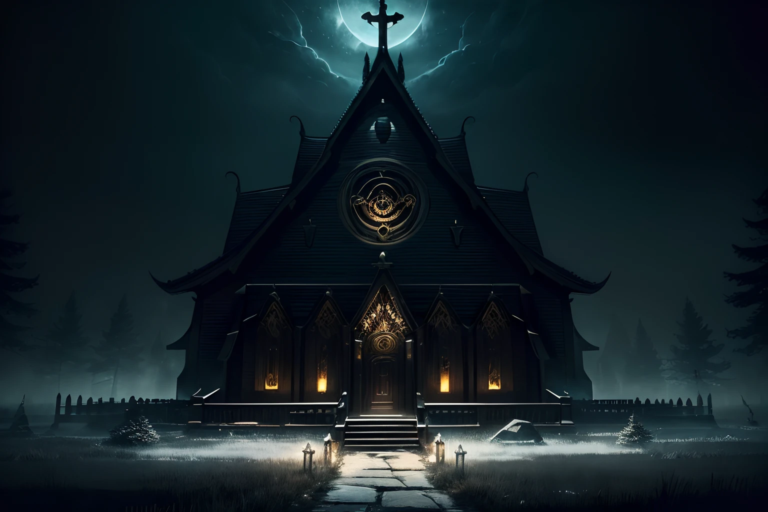 ((stunning illustration of evil_god church of a malevolent deity in a dark:1.3)), every crevice and shadow expertly rendered in high resolution. juxtaposition of the eerie atmosphere, sacred ritual creates a sense of unease and reverence. use of various techniques, eerie glow, crease expertly captured in highly resolution. extremely detailed, insanely detailed, intricately detailed, insane details, exquisite detail, divine possession texture, hauntingly beautiful, beautiful detailed glow, true masterpiece, various stylistic rendering techniques, design a visually captivating image,