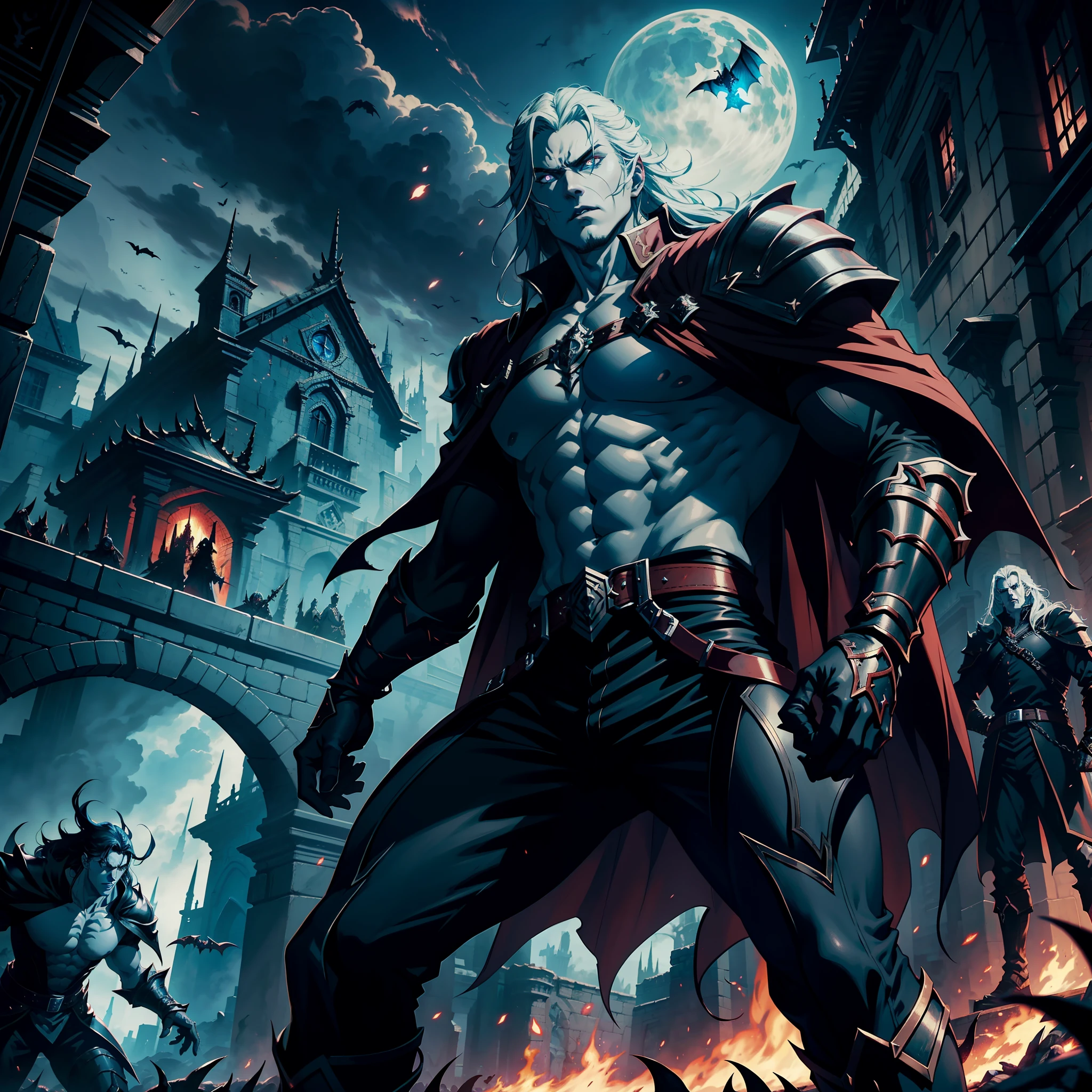 Castlevania Shadow Lord of the Shadows hyper realistic super detailed Dynamic shot masterpiece cinematic scene scenes movie Epic Legendary Lord Dracula leading troops armed with demons to fight sharp details cinematic scenes movie correct proportions Anatomy