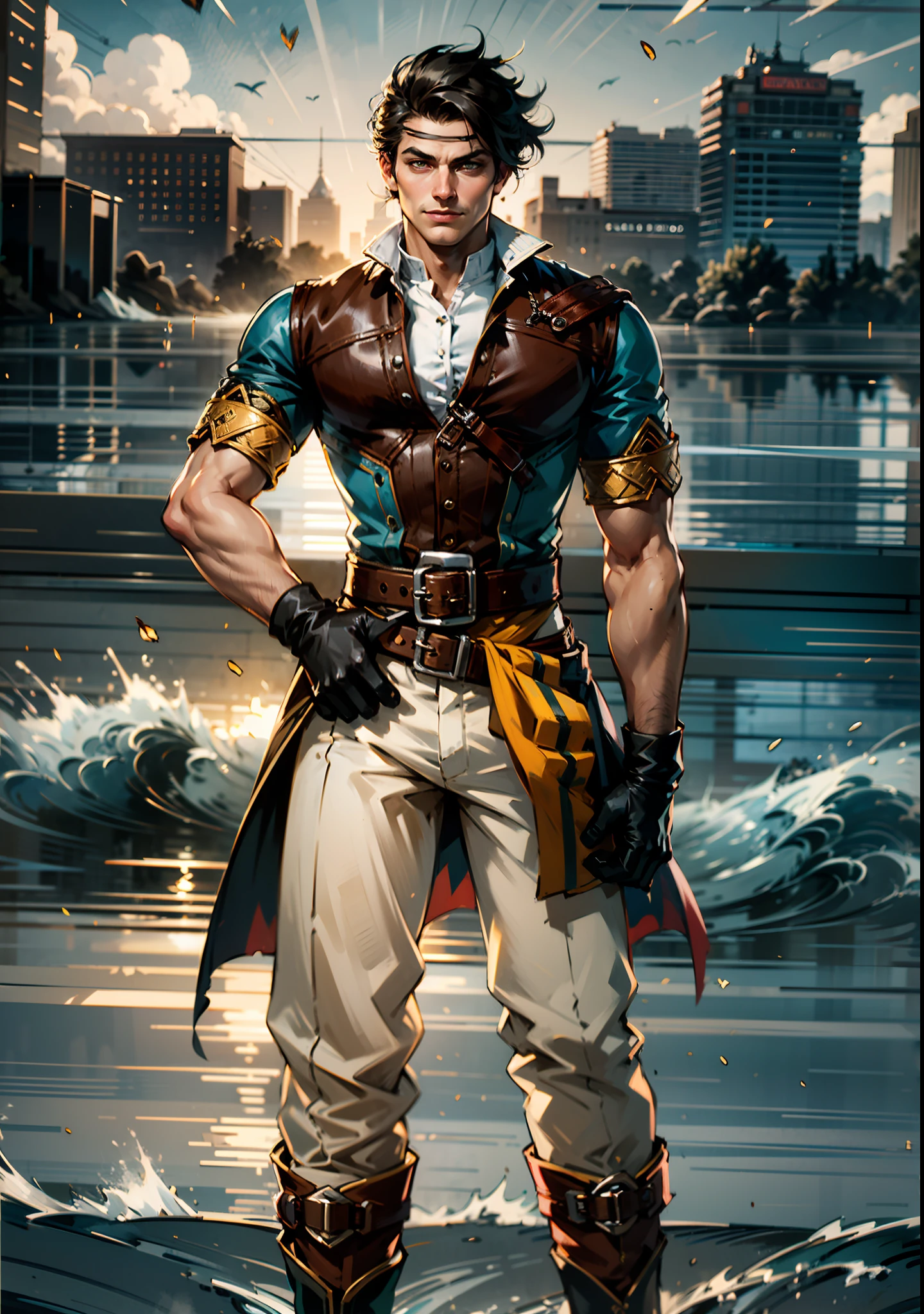 score_9, score_8_up, realistic, rating_questionable, bif, landscape with chroma, dungeon, dusk,
<lora:Berthault_Killer_T_Cell_XL:1> Killer T Cell \(Cells at Work\), tan skin, blond hair, black eyes, facial hair, beard, scar on face, black Killer T Cell uniform \(Cells at Work\), black collared shirt, pecs, partically open shirt, black pants, black cap, Killer T Cell cap \(Cells at Work\), earpiece, fingerless gloves, black boots, adult, mature, masculine, manly, handsome, charming, alluring,
glossy skin, bara, mature, male, handsome, <lora:egg_leonard-04:.2>, <lora:style_Concept Art DarkSide Style LoRA_Pony XL v6:1><lora:slider_Body Type_alpha1.0_rank4_noxattn_last:2>