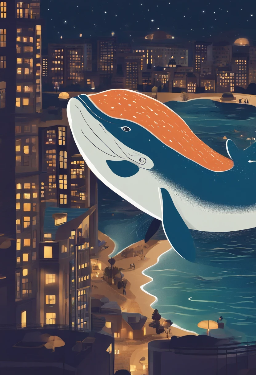 The stars shine,colourfull,Giant whales float over the city,It's cute and cute,s Illustration,Light effect,Dingdall Effect,depth of fields,high light,Real Light,Ray traching,OC Rendering,A hyper-realistic,best qualtiy,8K,The master's work,ultra-fine,Detailed plot,correct anatomy