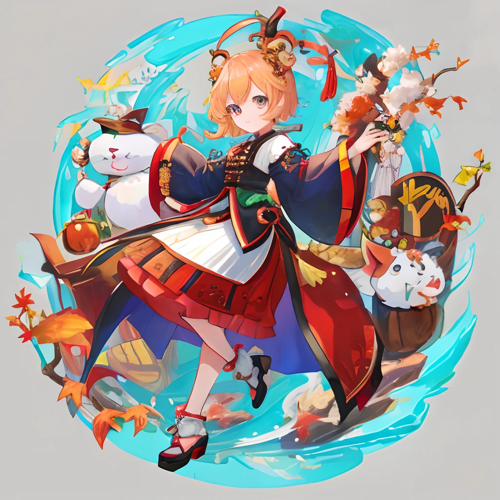 Autumn Festival、Mascot character、Animals in clothes、full body Esbian、cute little、A sexy、Well-formed face、Detailed eyes、Idol、