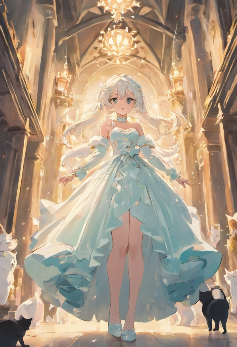 elaina (majo no tabitabi), white wedding dress, standing, 8k, surrounded by cats.