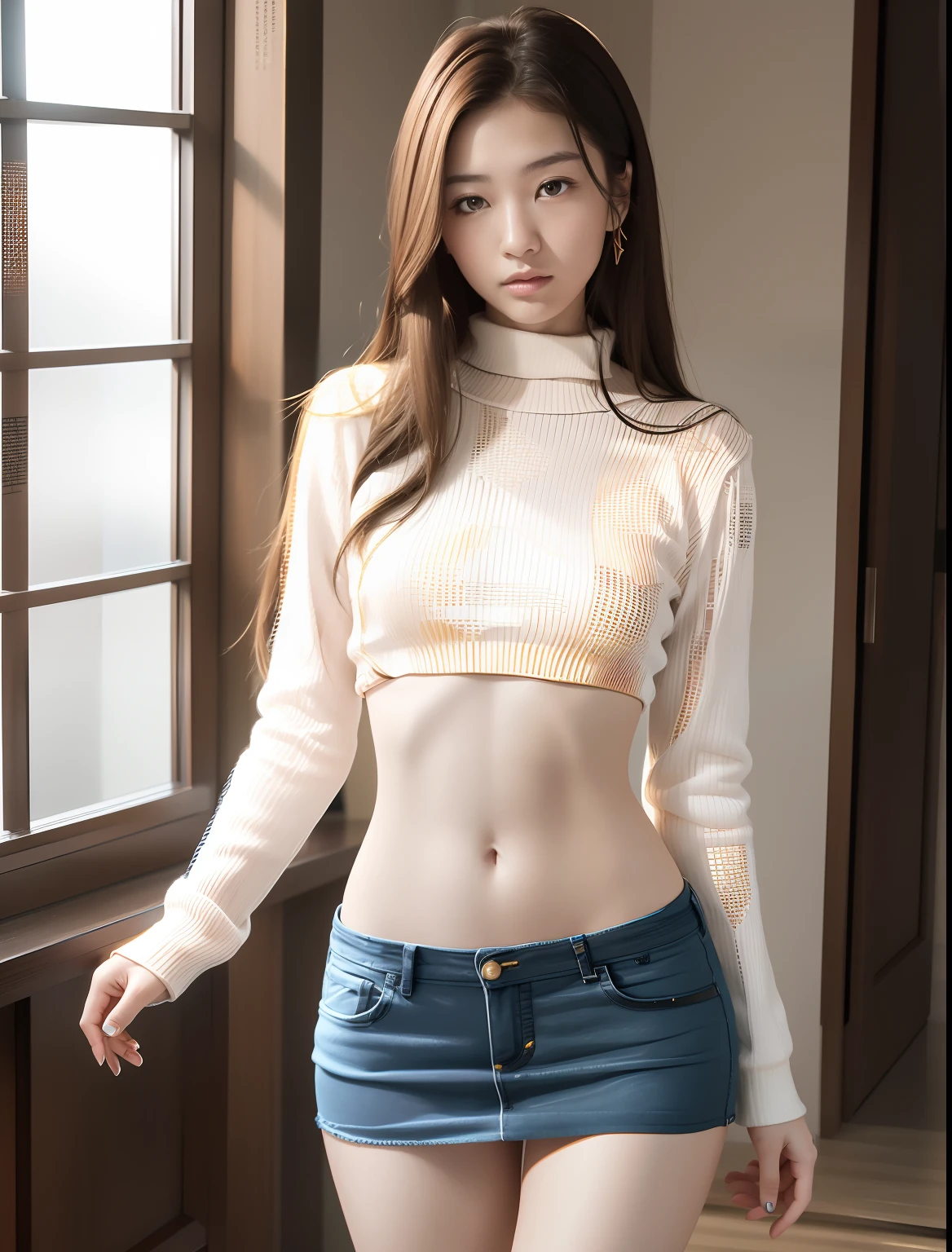 mediuml breasts,校服,pleatedskirt,Hands behind your back,looking lovingly at the viewer,(Detail 1.4),(tmasterpiece),The body faces the viewer