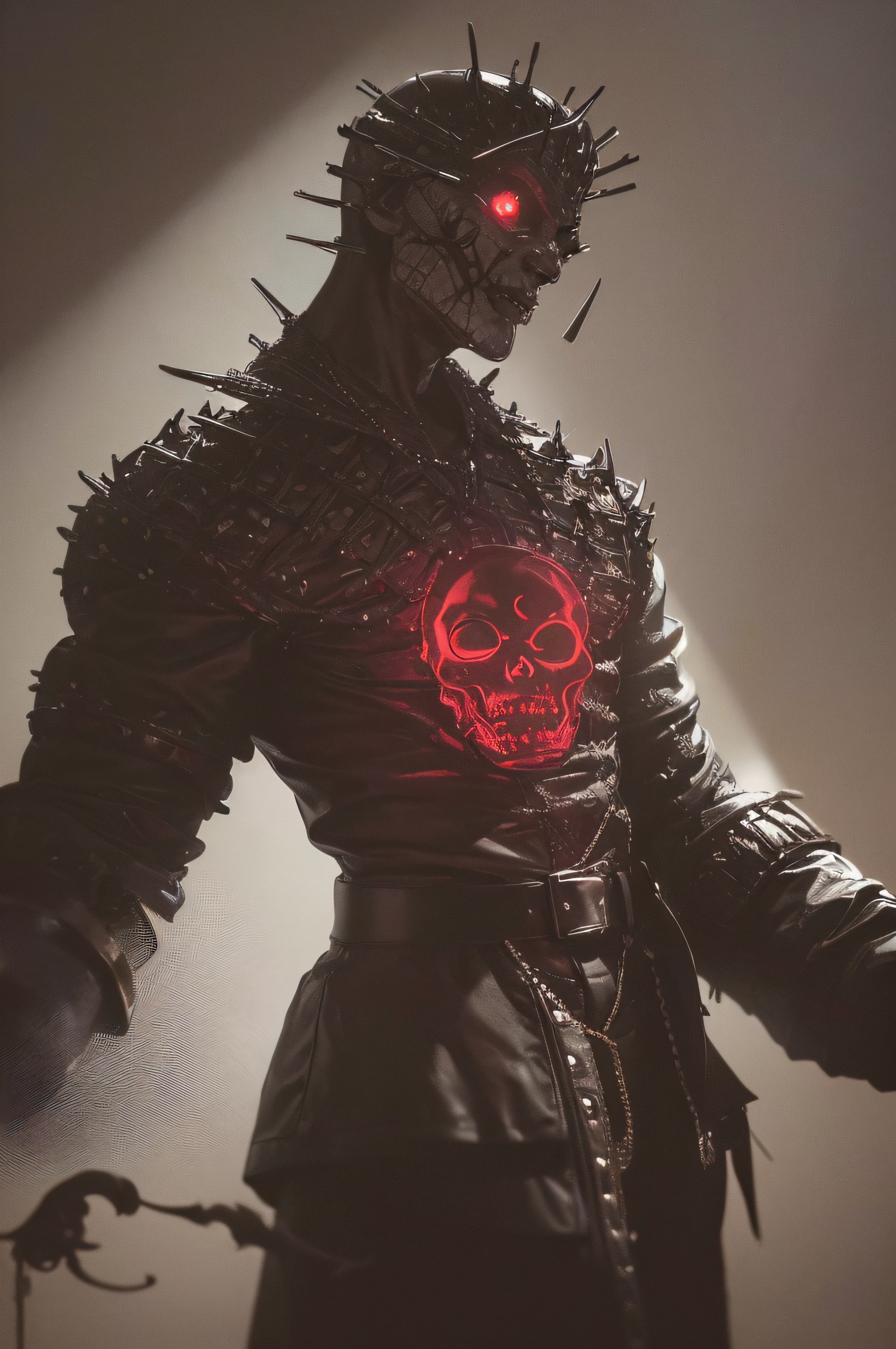 "(The best lighting, oscuro, dramatic),(feto calavera alien, Hellraiser, Cicatrices, , sexy, cerebro, sangre, una rata dentro de la cabeza, terror.),(ojos rojos, calaveras). morning light.