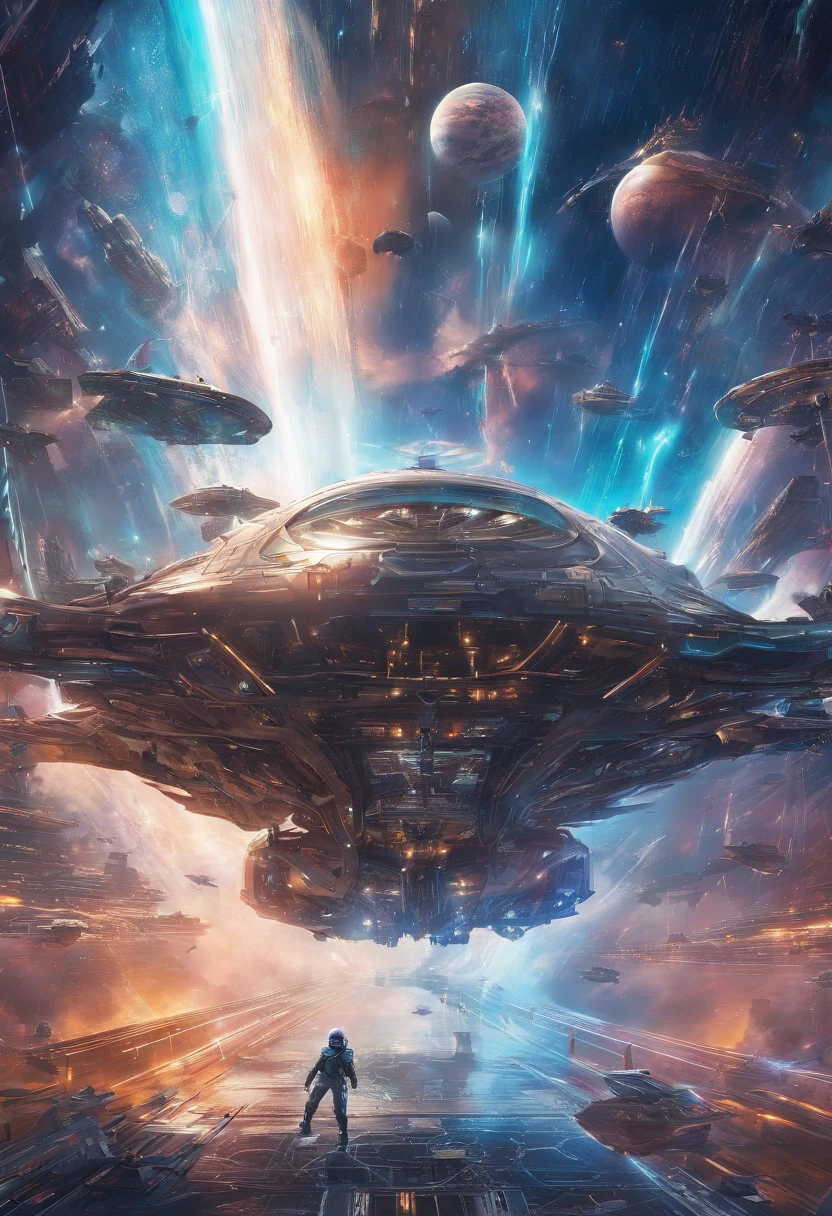 Surrounded by lightning, A highly detailed, realisitic, glittering, reflection, Outer space、airplane、For airplanes only、blue、1 Machine、machinery、flying、fighter