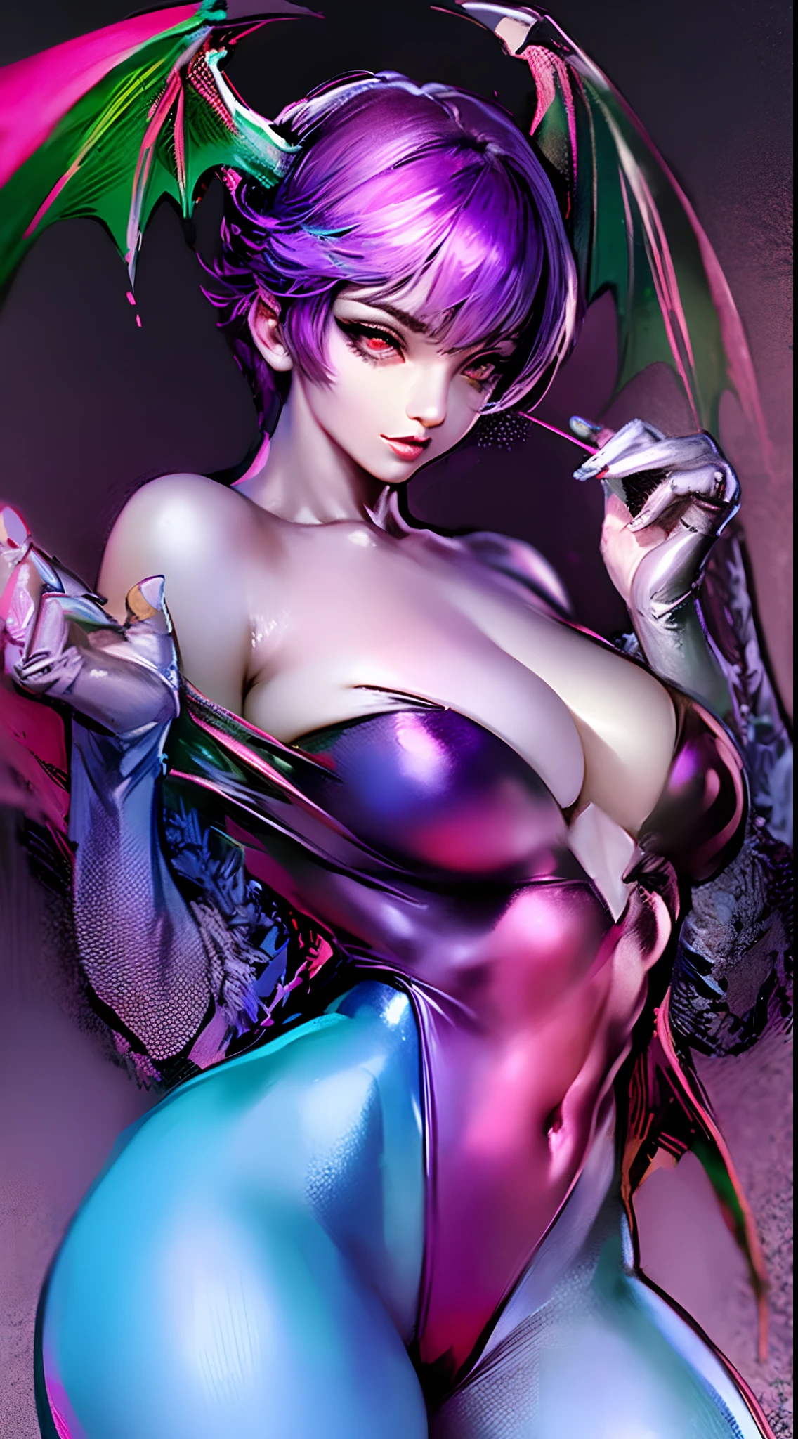 (masterpiece, best quality), intricate details, 1girl, darkstalkers_lilith modeseven, super curvy, comic style, vibrant colors,1980s \(style\)