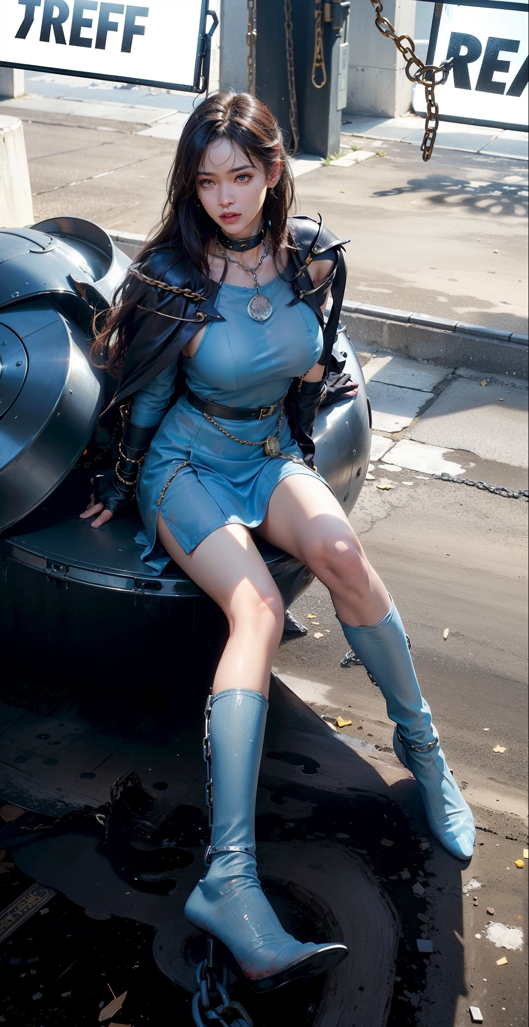 ,((Wearing a torn sheer costume of a superheroine)),(, No bra)), Wet crotch, Wet thighs, Beautiful girl with accentuated slender abs: 1.4, (((nipple tips protruding, areola is protruding, The shape of the pubic region is clearly visible)), sixpack abs: 1.4, Bust Botox, Photo, Sharpness, Unique 850 4, Koda850 k portrait camera, F1.6 shots, Ultra-realistic textures, Spectacular light textures, Cinestil 800 Fashion Mechanics, (futuristic sci-fi battle fashion: 1.1), (tied perfectly by chain), Restraint, Slaves, collars, ((wide prison with sunlight)), Dark fantasy, Realistic material details, extreme hight detail, Ultra-realistic materials ((Torn costume))), Wet, Cloudy, (Chained)), ((big emphasized by chains)), ((chains digging into crotch)), ( (Collar)), (, No bra), shredded costumes, broken golden shields and battle spears,, White combat gloves, Combat shoulder armor, Blood splattered on the face, Blood splattered, Realistic, (Bruises, Dirty, ripped clothing, skimpy clothing, Blood: 1.3),  Torn Cape, Torn pantyhose, Long legs, ((iron pipe in the crotch)), Metallic shackles and fetters, ((chains hung from heaven)), Wet crotch is clearly visible, Swarovski's sword and the anatomy beneath his feet, (futuristic sci-fi battle fashion, Torn mesh stockings),
