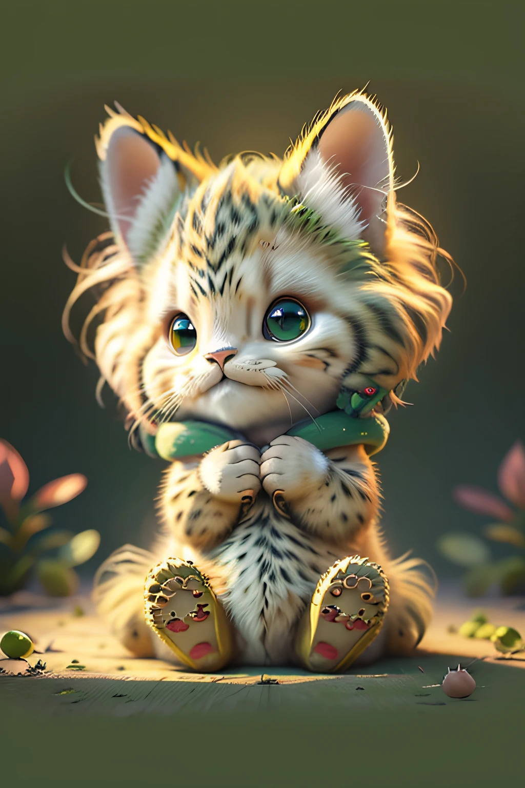 Gatinho bonito Mainecoon, Estilo do gato de Bengala, olhos verdes, cor laranja, jaguar spots, master part, alta qualidade, Detalhes altos, ultra-detalhado, fotorrealista