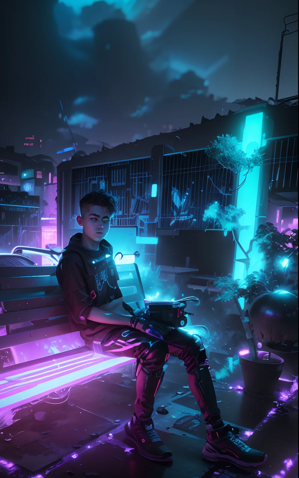 Background change, cyberpunk look, ultra realistic boy face, cyber glowing effect, 8k, 4k, realistic face